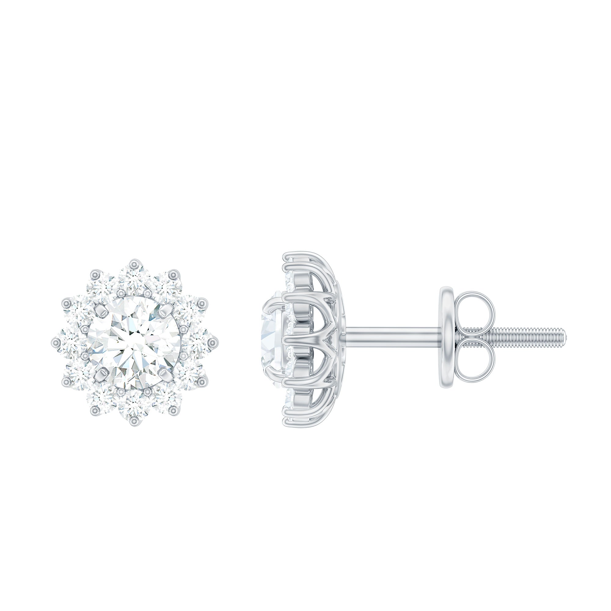 Certified Round Cut Moissanite Halo Stud Earrings for Women