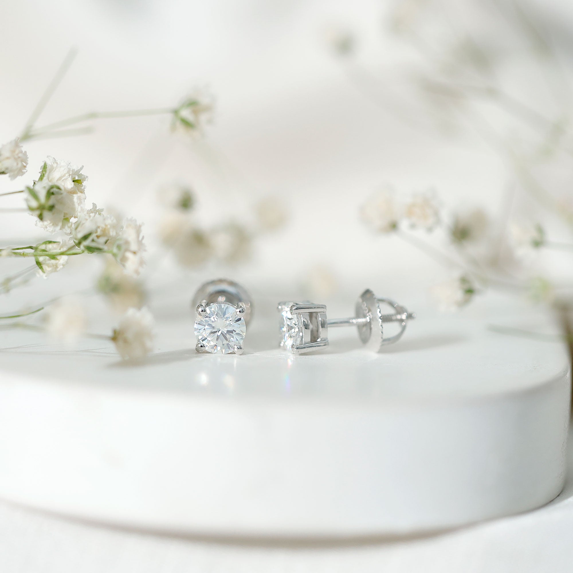5 MM Round Moissanite Solitaire Screw Back Stud Earrings D-VS1 - Rosec Jewels