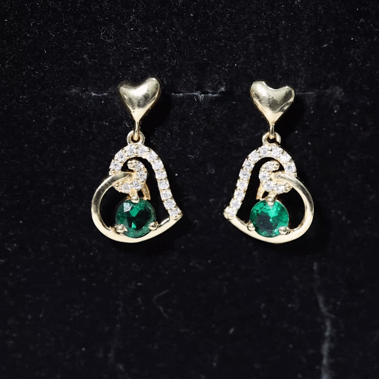 Lab Created Emerald Heart Drop Earrings with Diamonds AAAA - Rosec Jewels