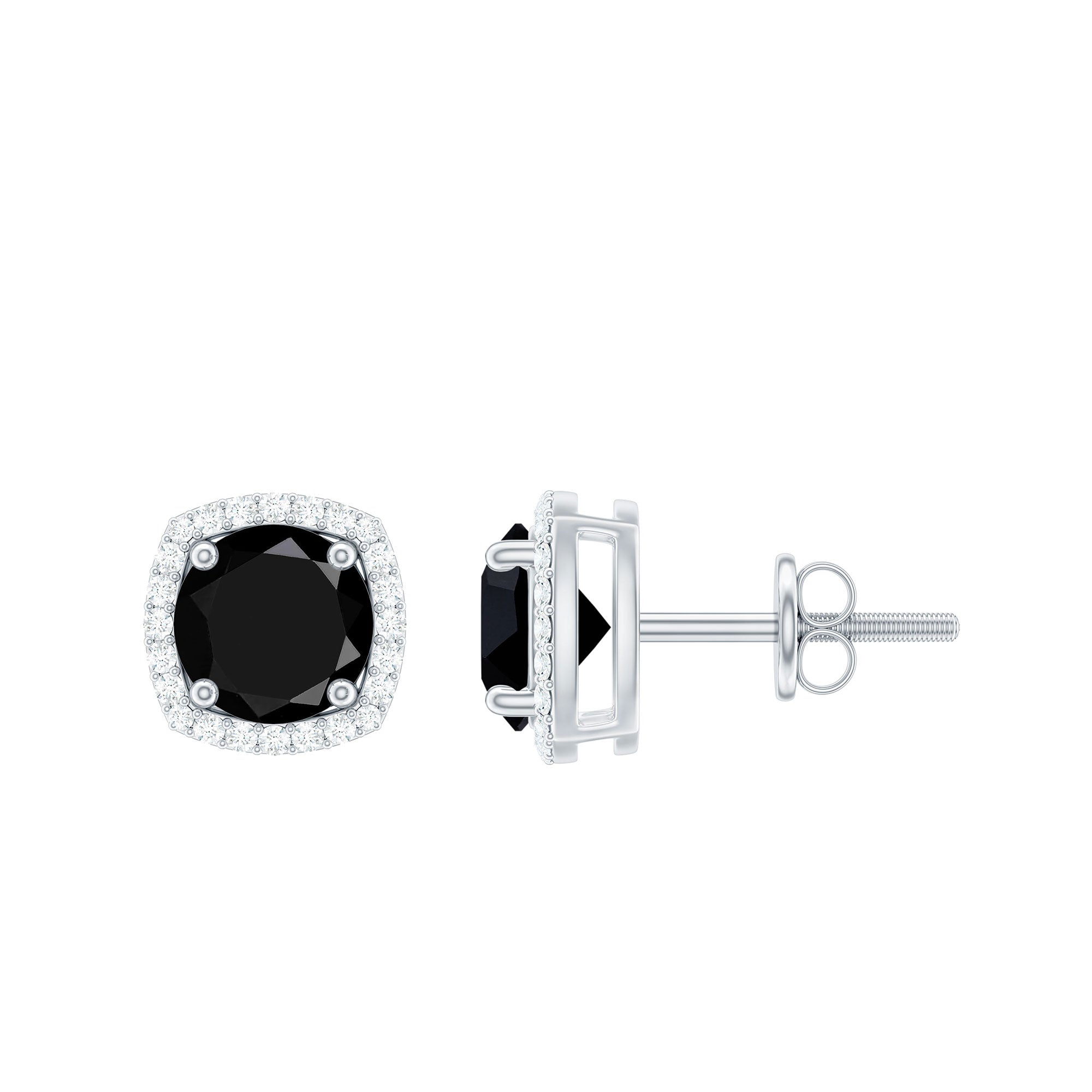 Lab Grown Black and White Diamond Halo Stud Earrings AAAA ( Synthetic ) - Rosec Jewels