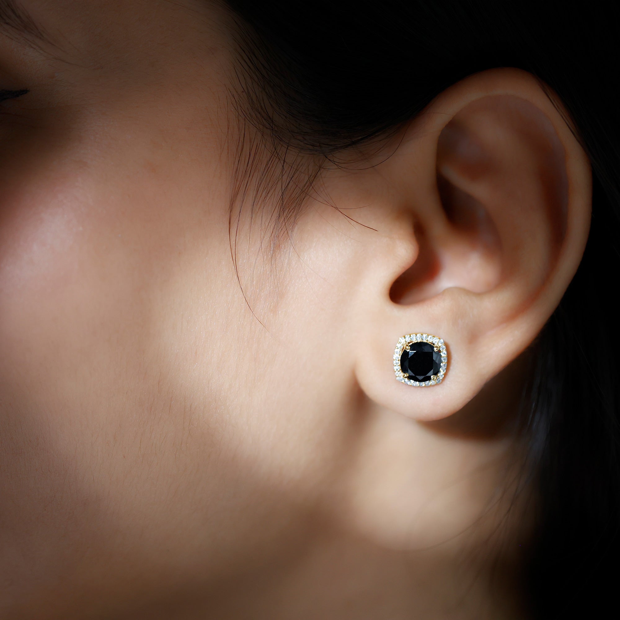Lab Grown Black and White Diamond Halo Stud Earrings AAAA ( Synthetic ) - Rosec Jewels