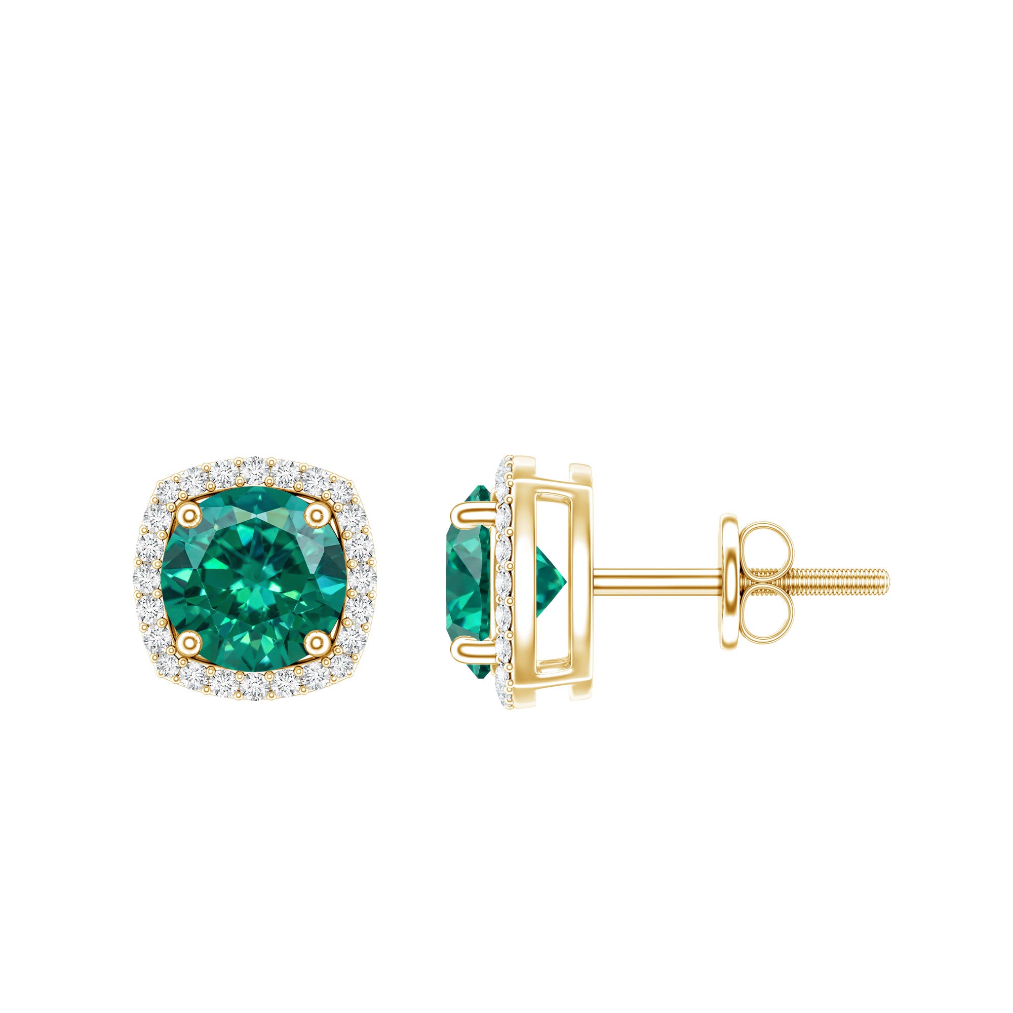 6 MM Lab Grown Emerald Stud Earrings with Diamond Halo AAAA - Rosec Jewels