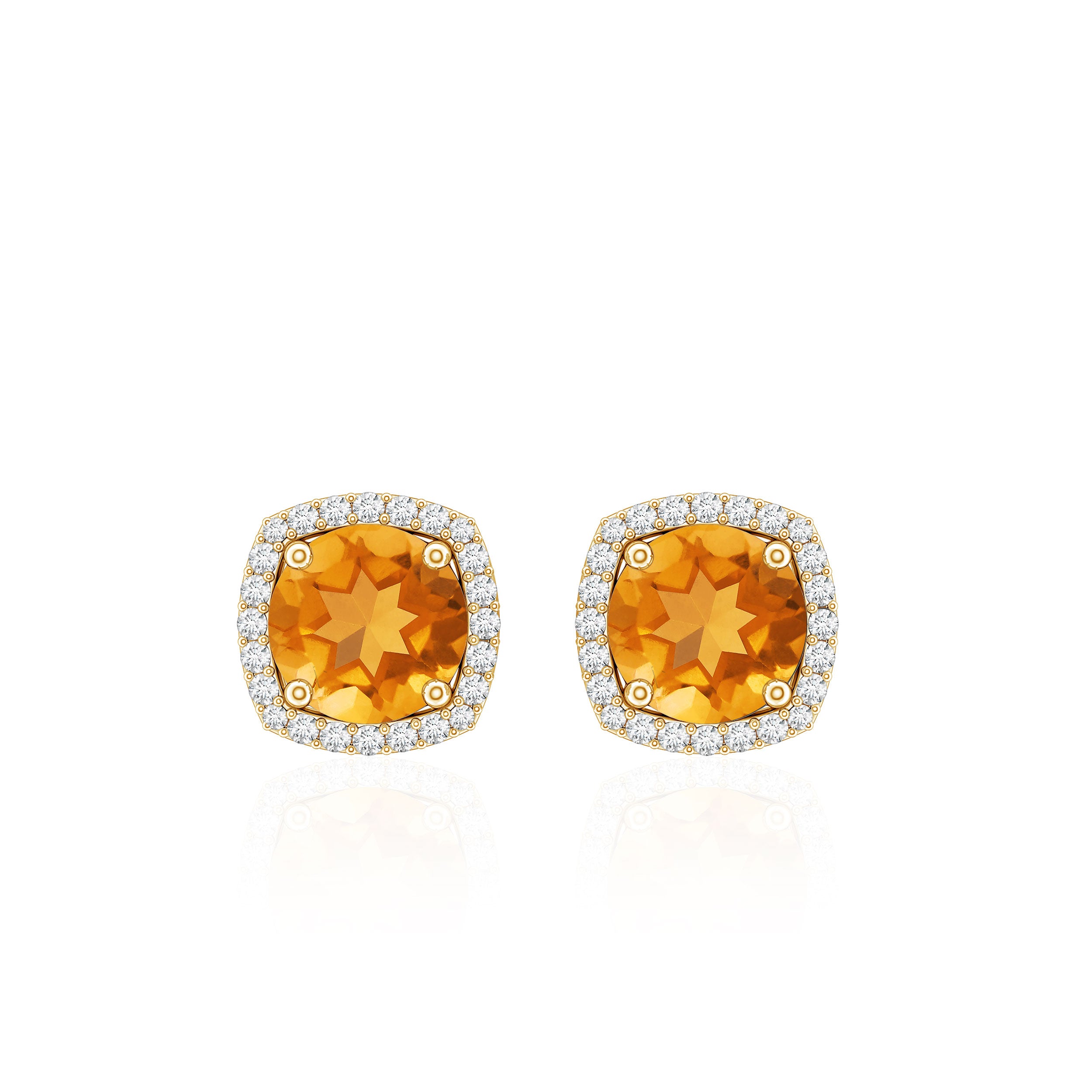 Round Shape Citrine Stud Earrings with Diamond Halo AAA - Rosec Jewels