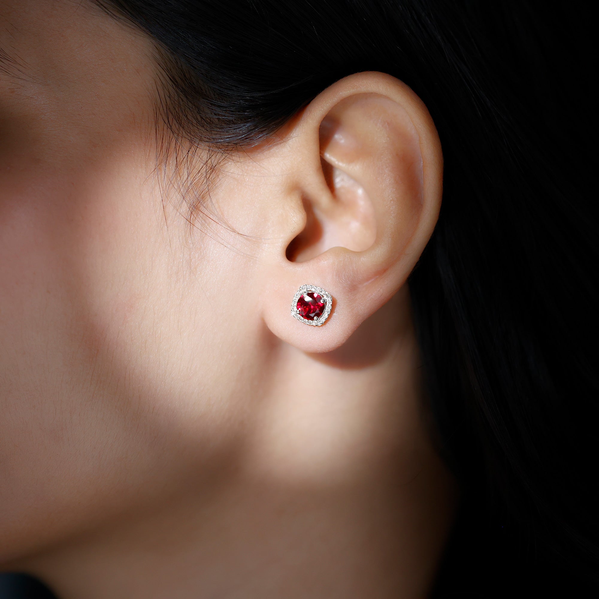 2.7 CT Round Lab Grown Ruby Bridal Stud Earrings with Diamond AAAA - Rosec Jewels