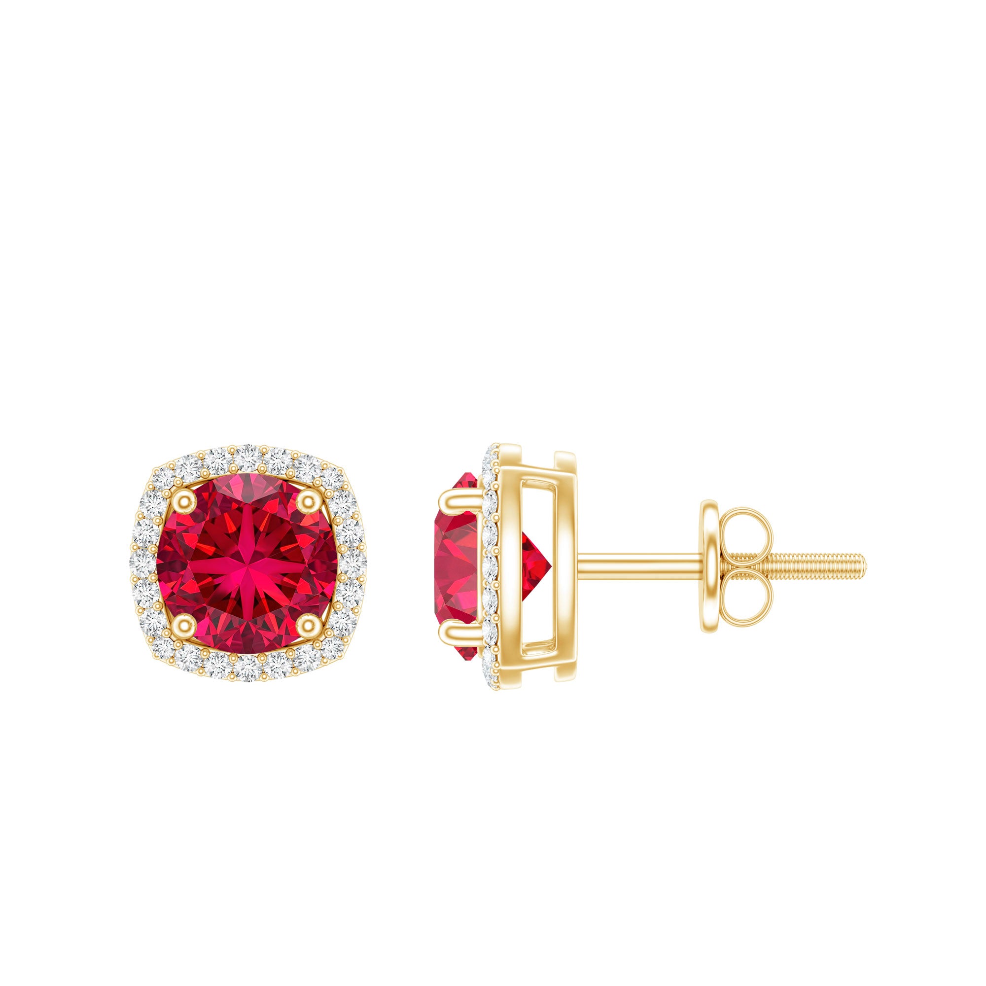 2.7 CT Round Lab Grown Ruby Bridal Stud Earrings with Diamond AAAA - Rosec Jewels