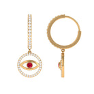 3/4 CT Created Ruby and Moissanite Evil Eye Hoop Drop Earrings Lab Created Ruby - ( AAAA ) - Quality - Rosec Jewels
