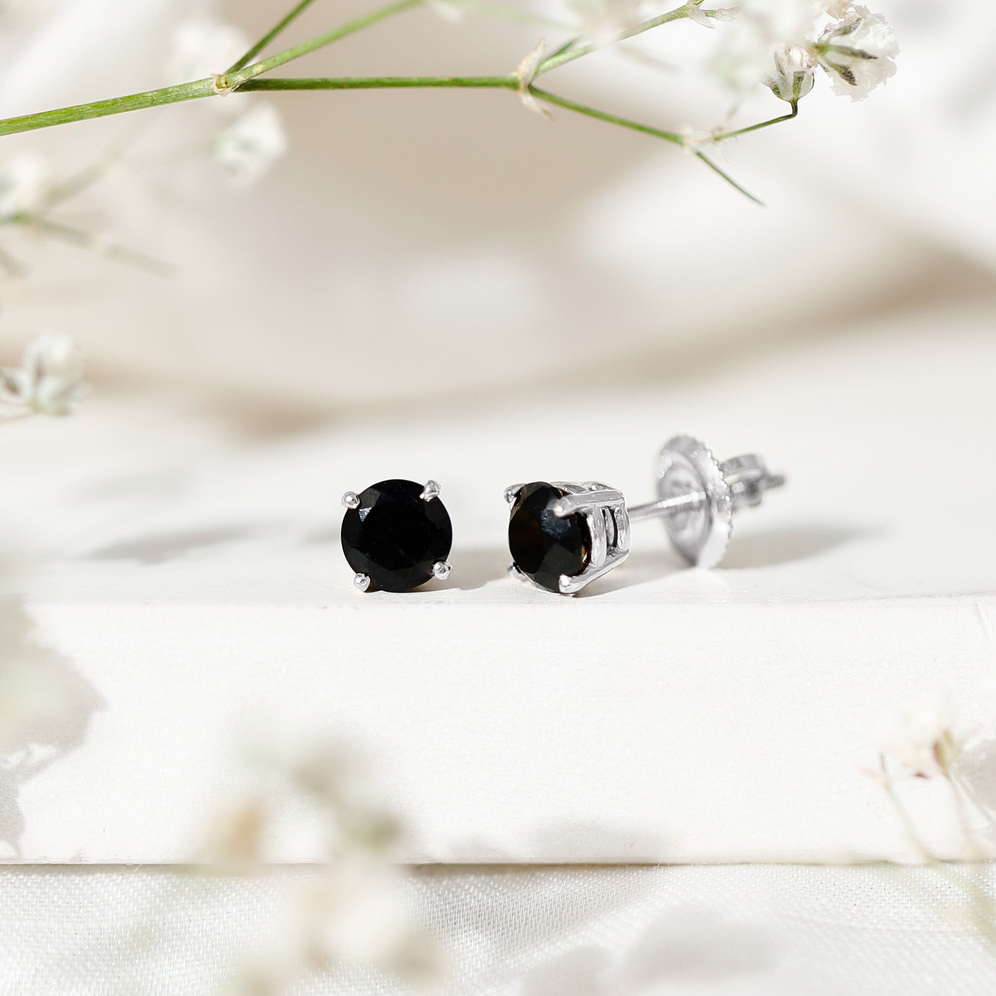 Natural Black Onyx Stud Earrings for Everyday AAA - Rosec Jewels