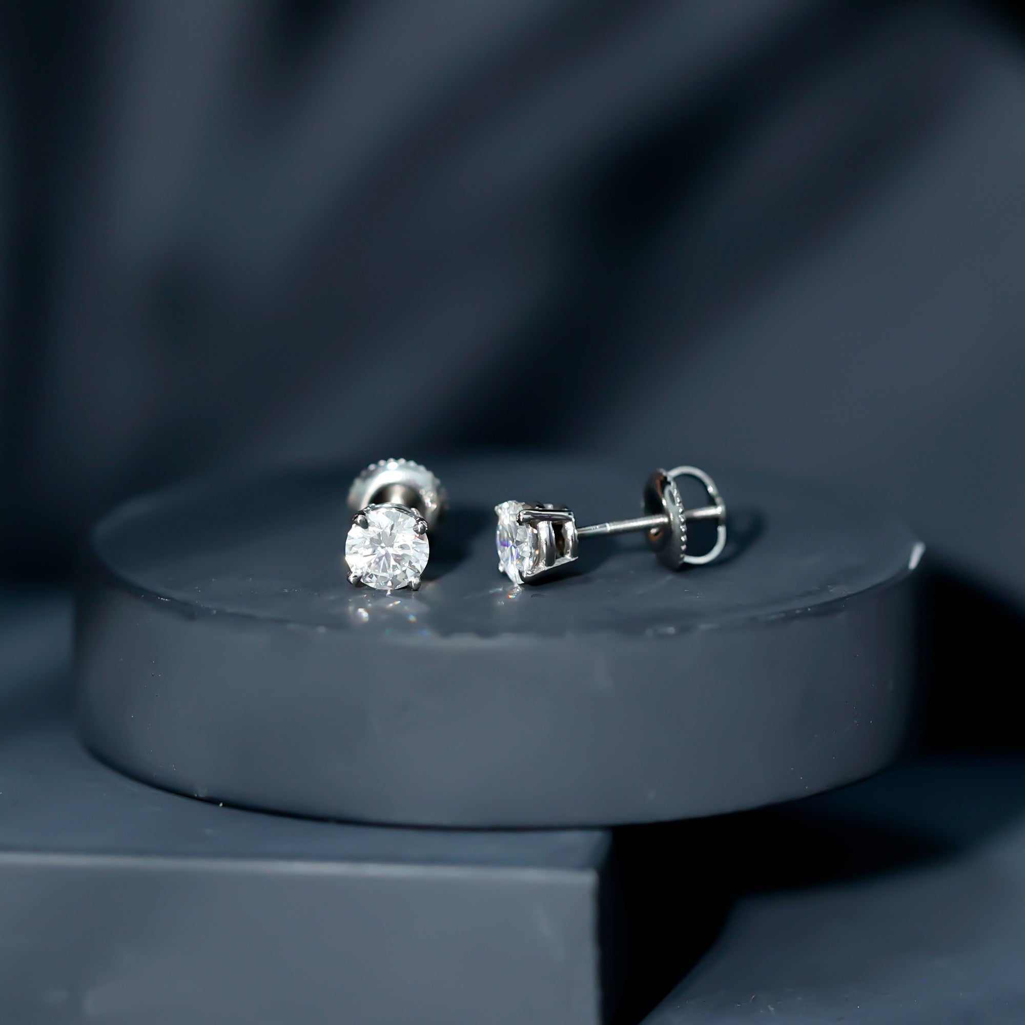 Round Moissanite 1 Carat Stud Earrings with Screw Back D-VS1 - Rosec Jewels