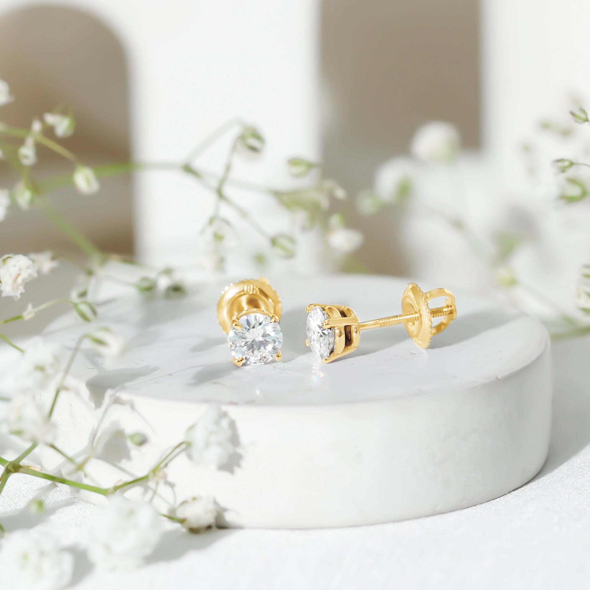 Round Moissanite 1 Carat Stud Earrings with Screw Back D-VS1 - Rosec Jewels