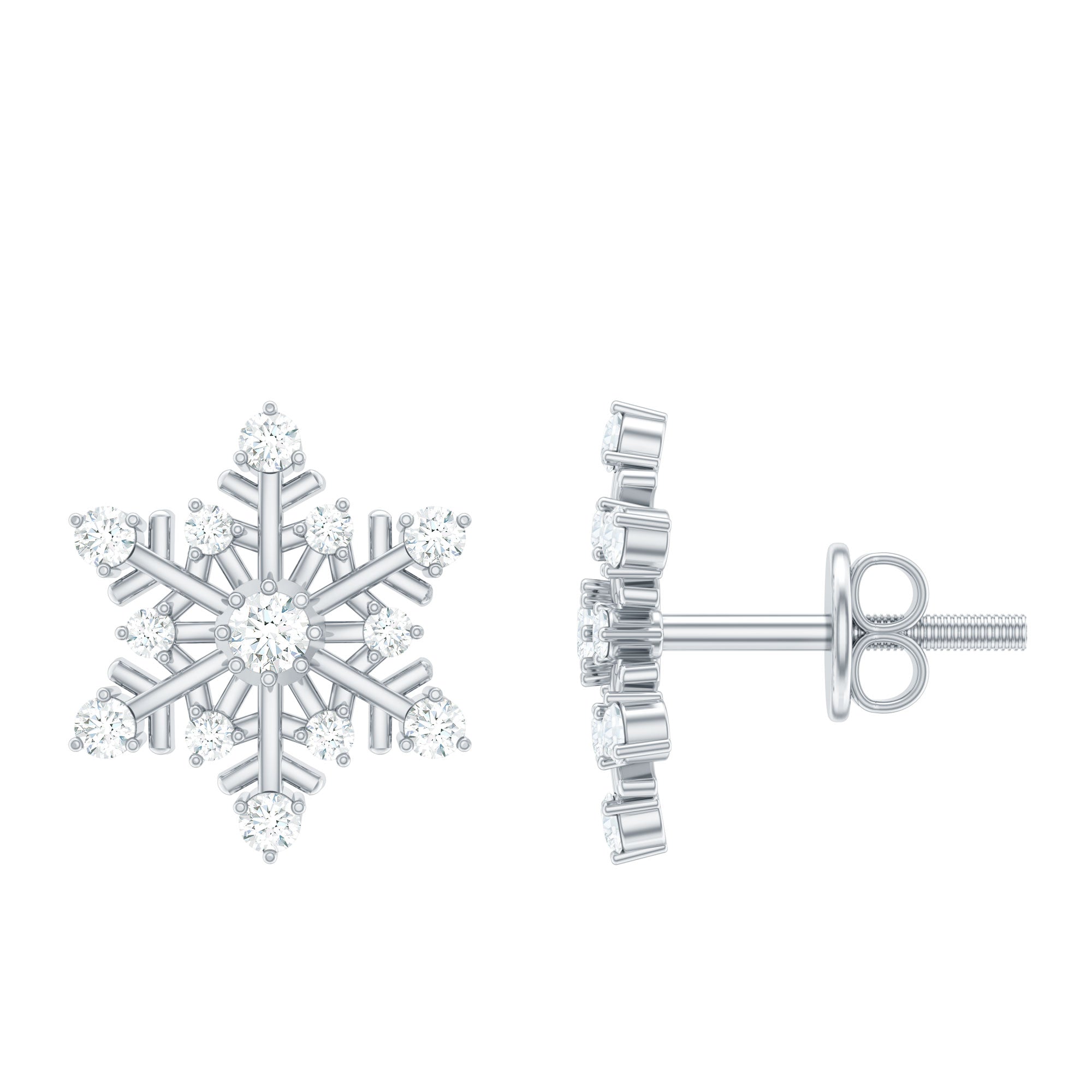 Certified Moissanite Snowflake Stud Earrings For Christmas D-VS1 - Rosec Jewels