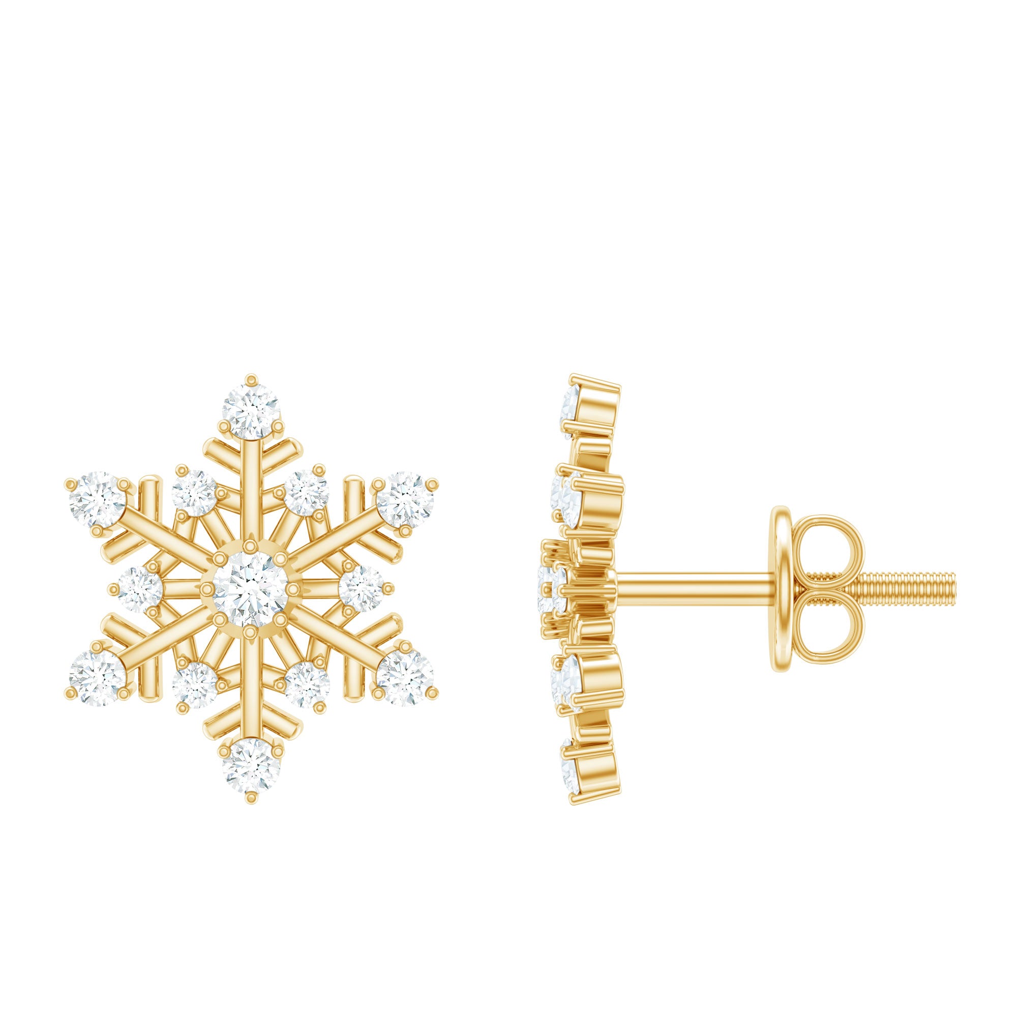 Certified Moissanite Snowflake Stud Earrings For Christmas D-VS1 - Rosec Jewels
