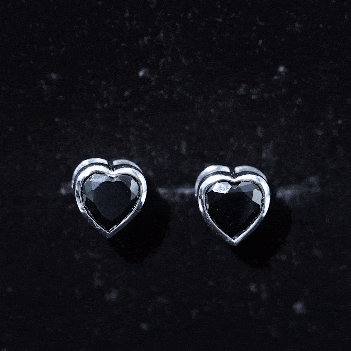 Bezel Set Black Onyx Heart Stud Earring AAA - Rosec Jewels