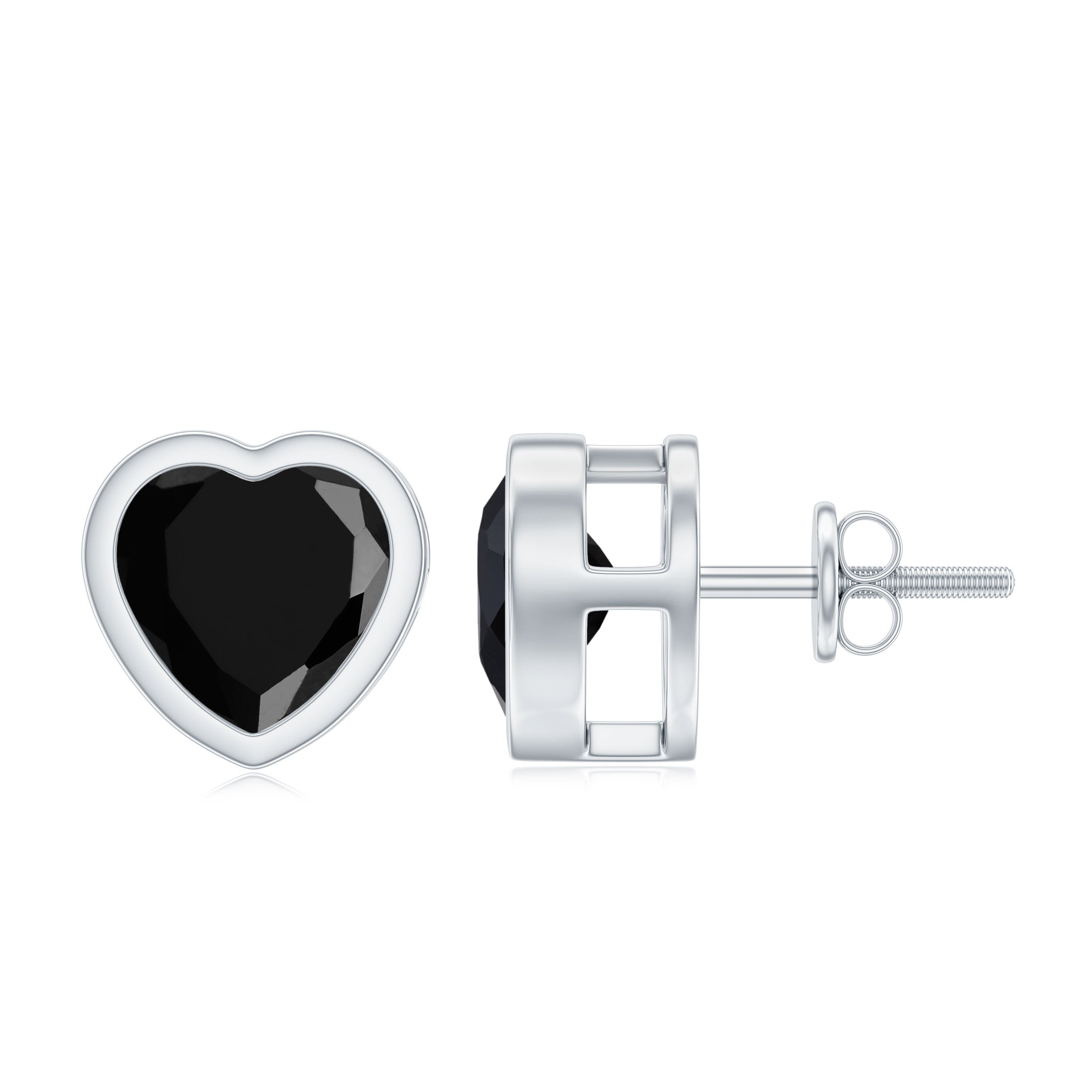 Bezel Set Black Onyx Heart Stud Earring AAA - Rosec Jewels