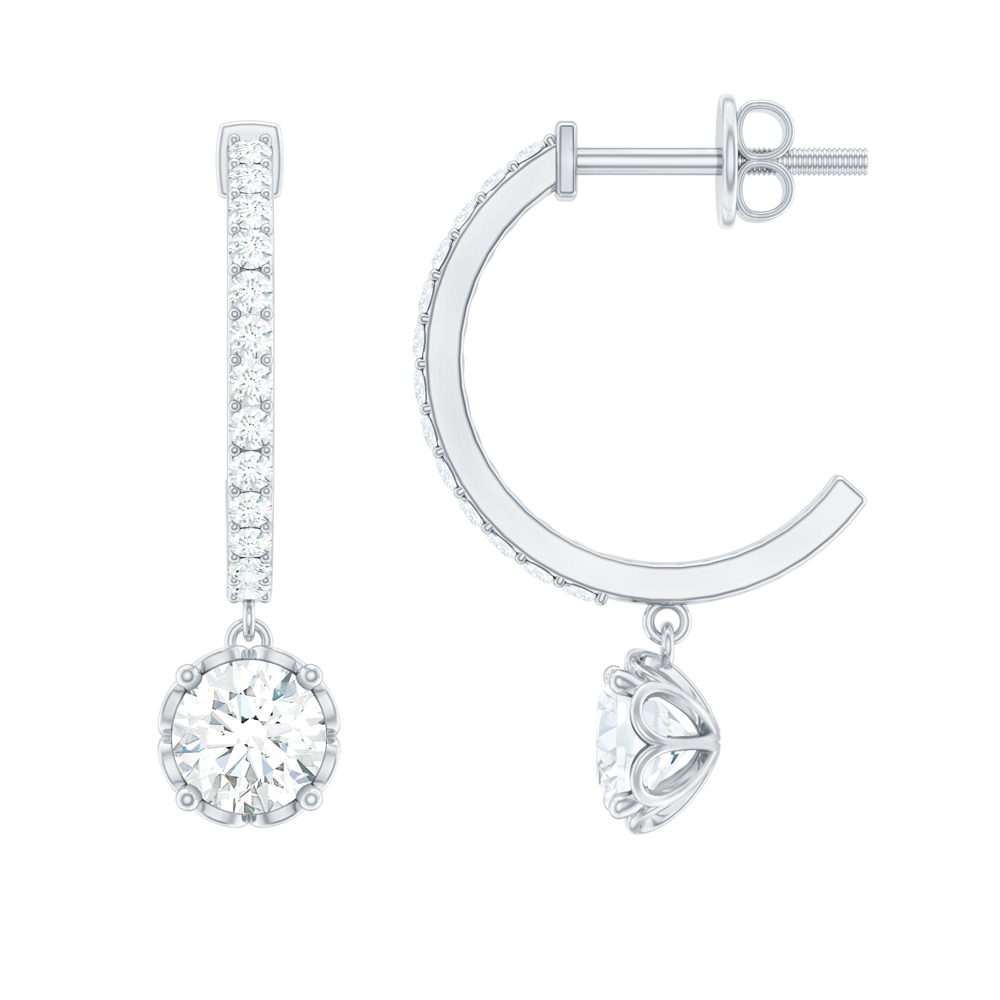 Moissanite Hoop Drop Earrings For Her