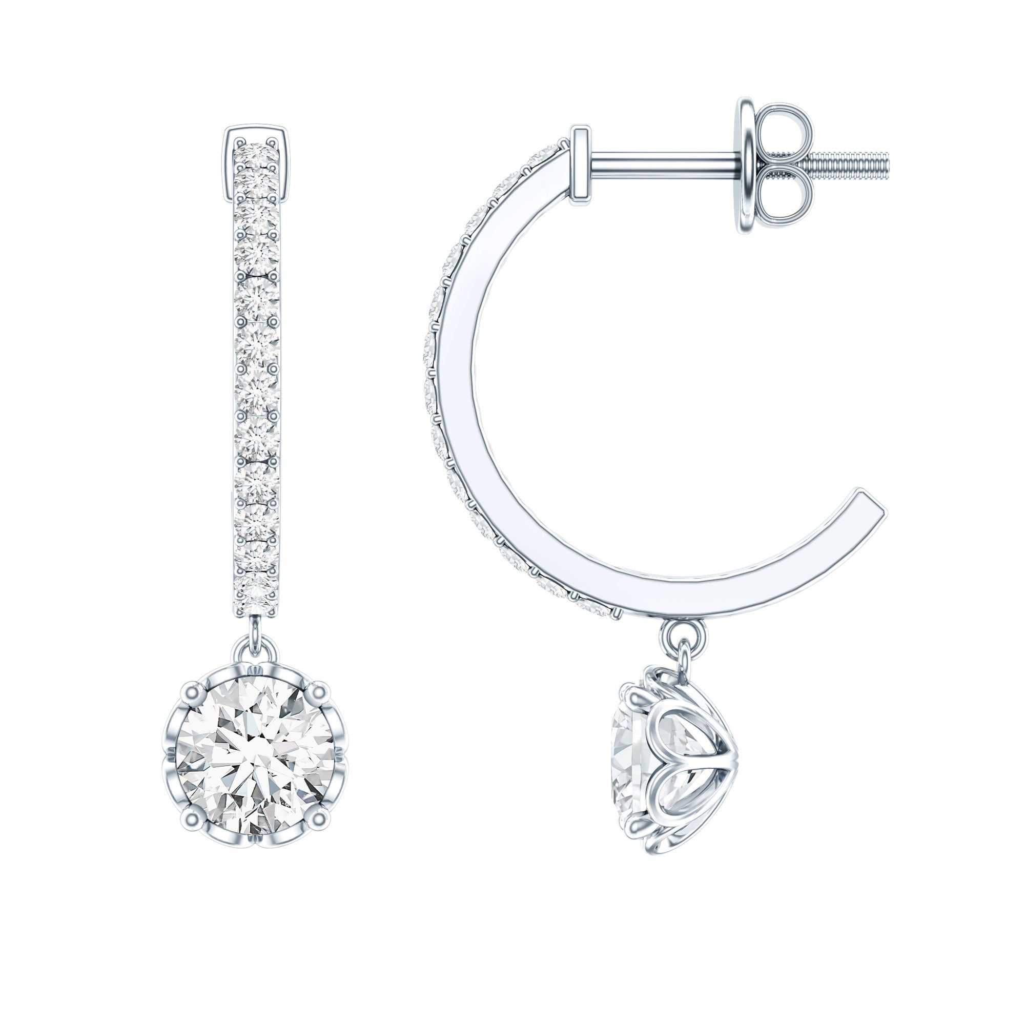 Sterling Silver Moissanite Hoop Drop Earrings for Women D-VS1 92.5 Sterling Silver - Rosec Jewels