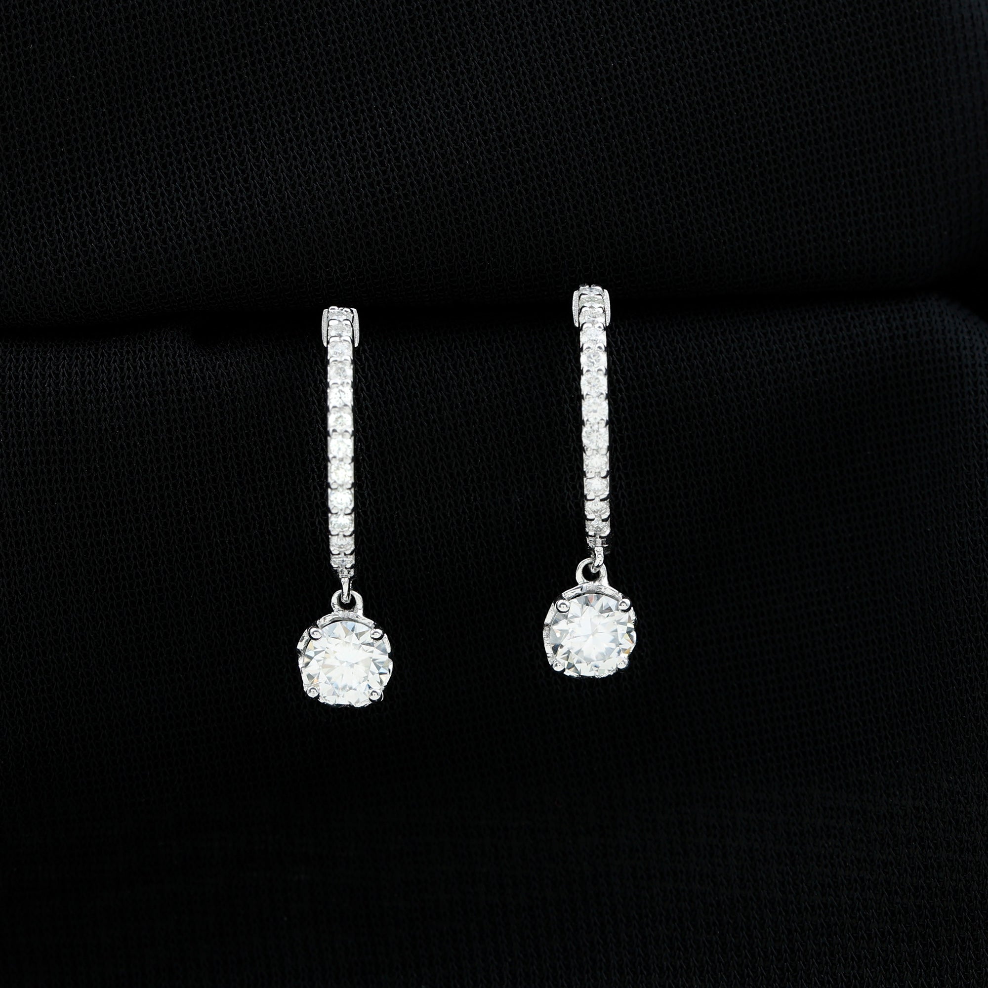 1.75 CT Moissanite and Silver Minimal Hoop Drop Earrings - Rosec Jewels
