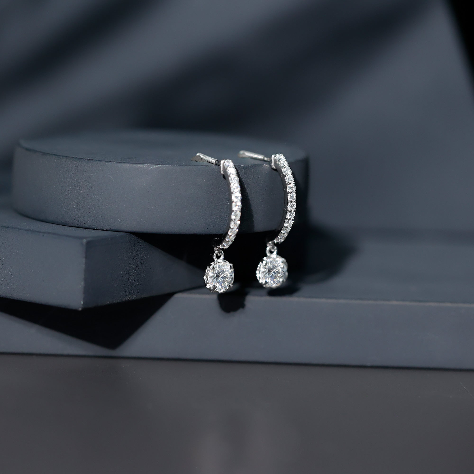 Sterling Silver Moissanite Hoop Drop Earrings for Women D-VS1 92.5 Sterling Silver - Rosec Jewels