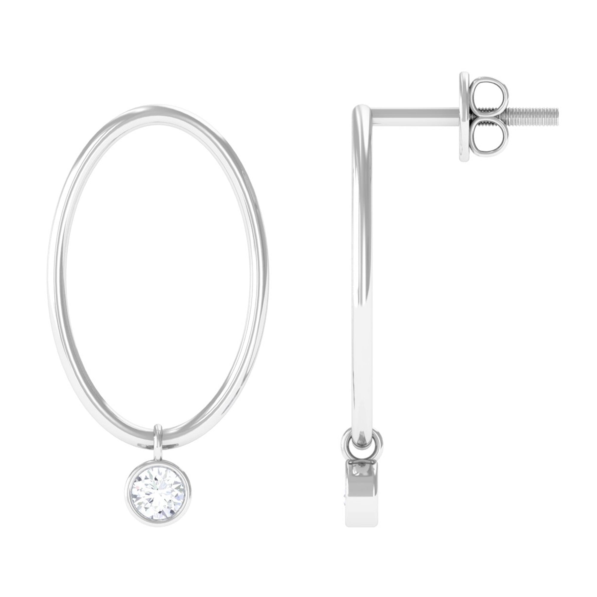 Bezel Set Moissanite Front Facing Hoop Drop Earrings D-VS1 - Rosec Jewels