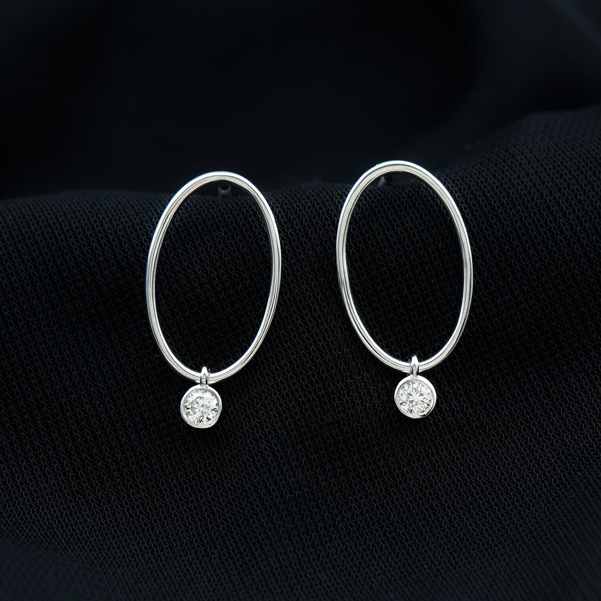Bezel Set Moissanite Front Facing Hoop Drop Earrings D-VS1 - Rosec Jewels