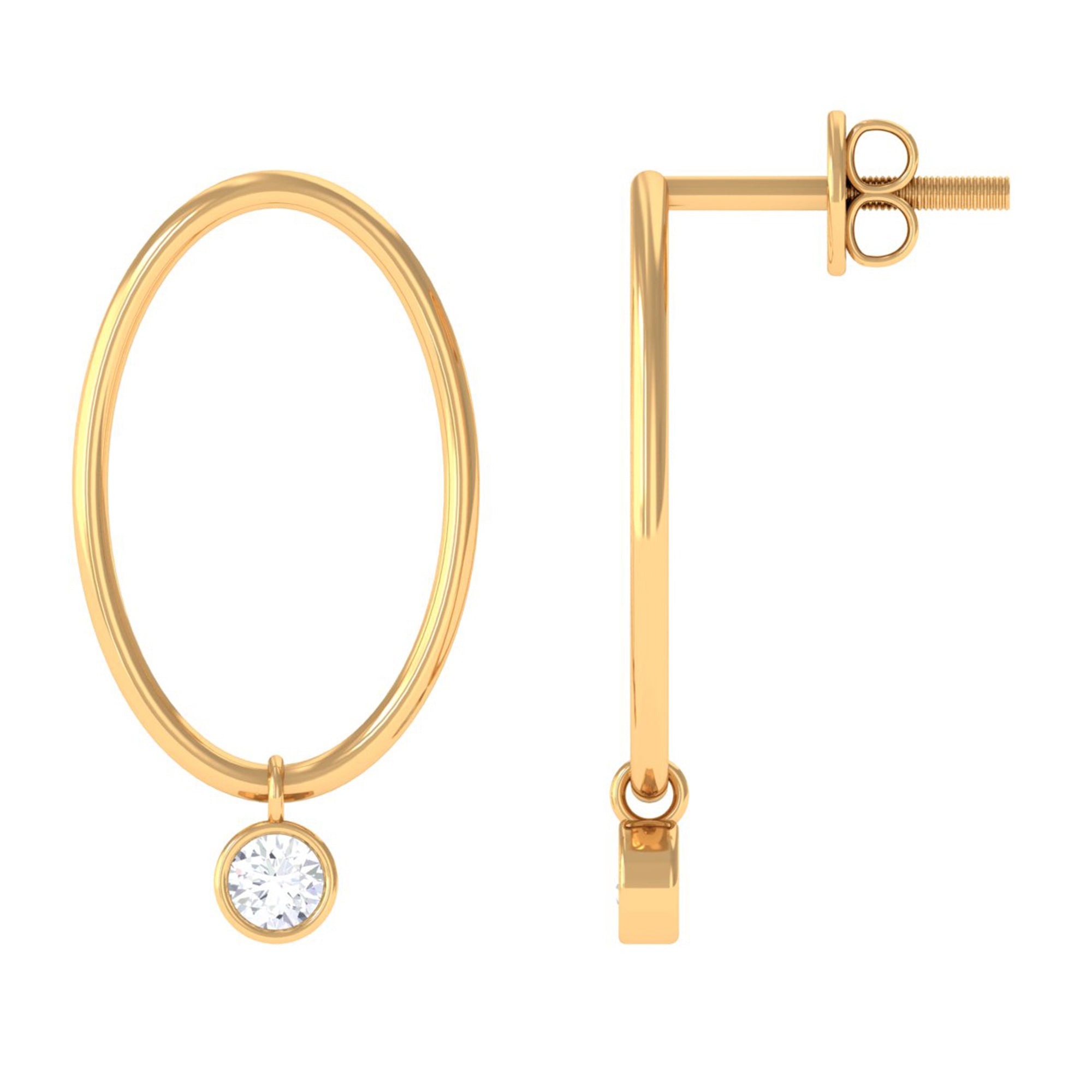 Bezel Set Moissanite Front Facing Hoop Drop Earrings D-VS1 - Rosec Jewels