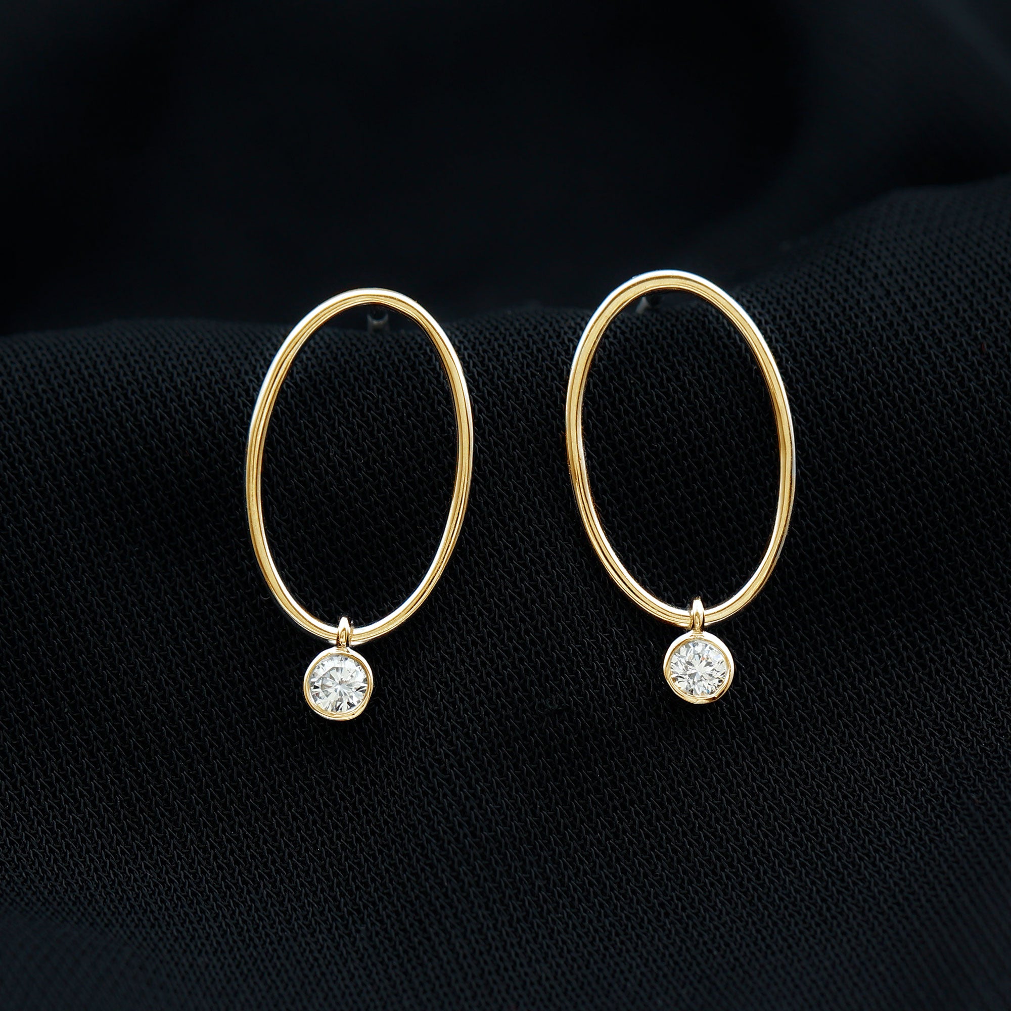 Bezel Set Moissanite Front Facing Hoop Drop Earrings D-VS1 - Rosec Jewels