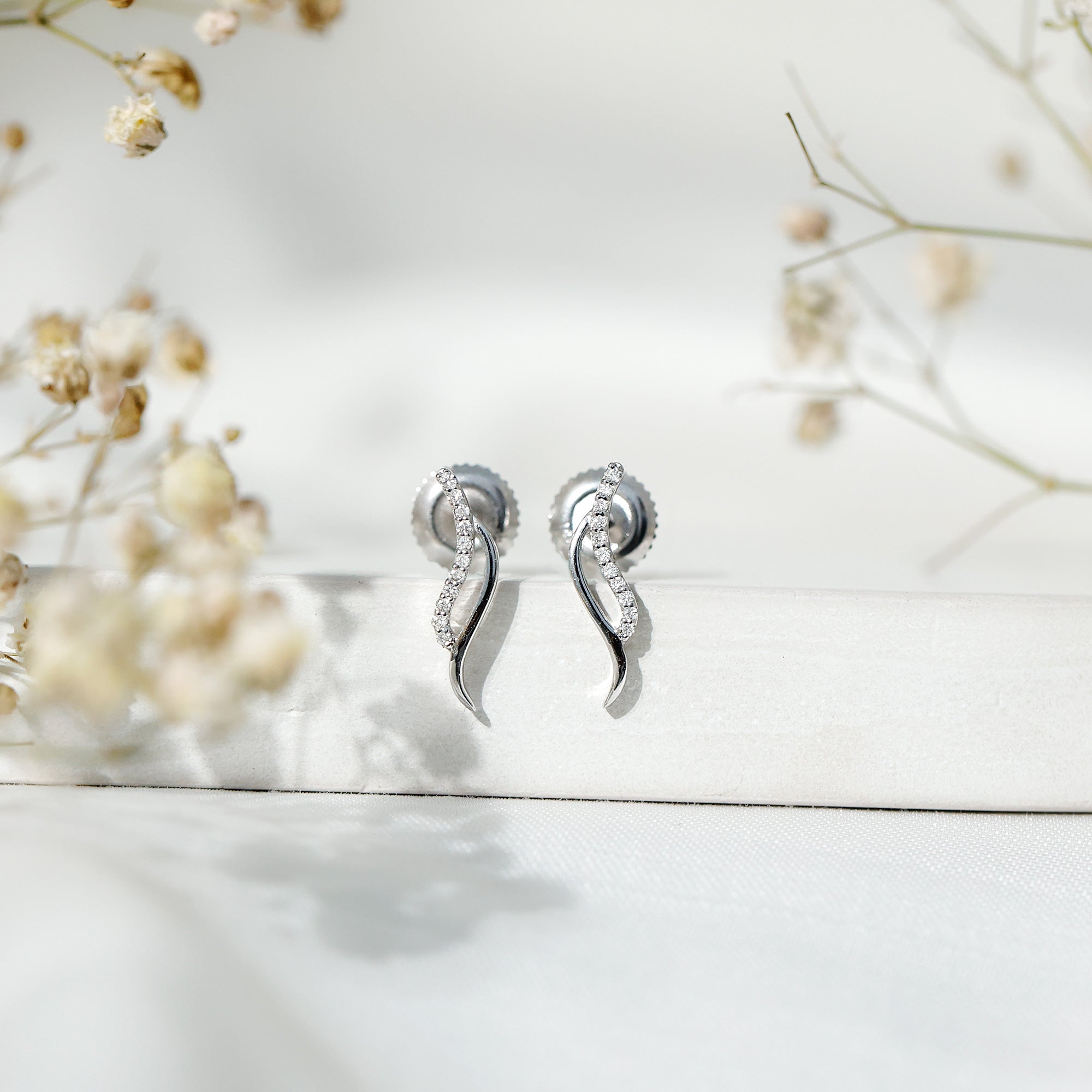 Prong Set Diamond Leaf Stud Earrings for Women Natural - ( HI-SI ) - Rosec Jewels