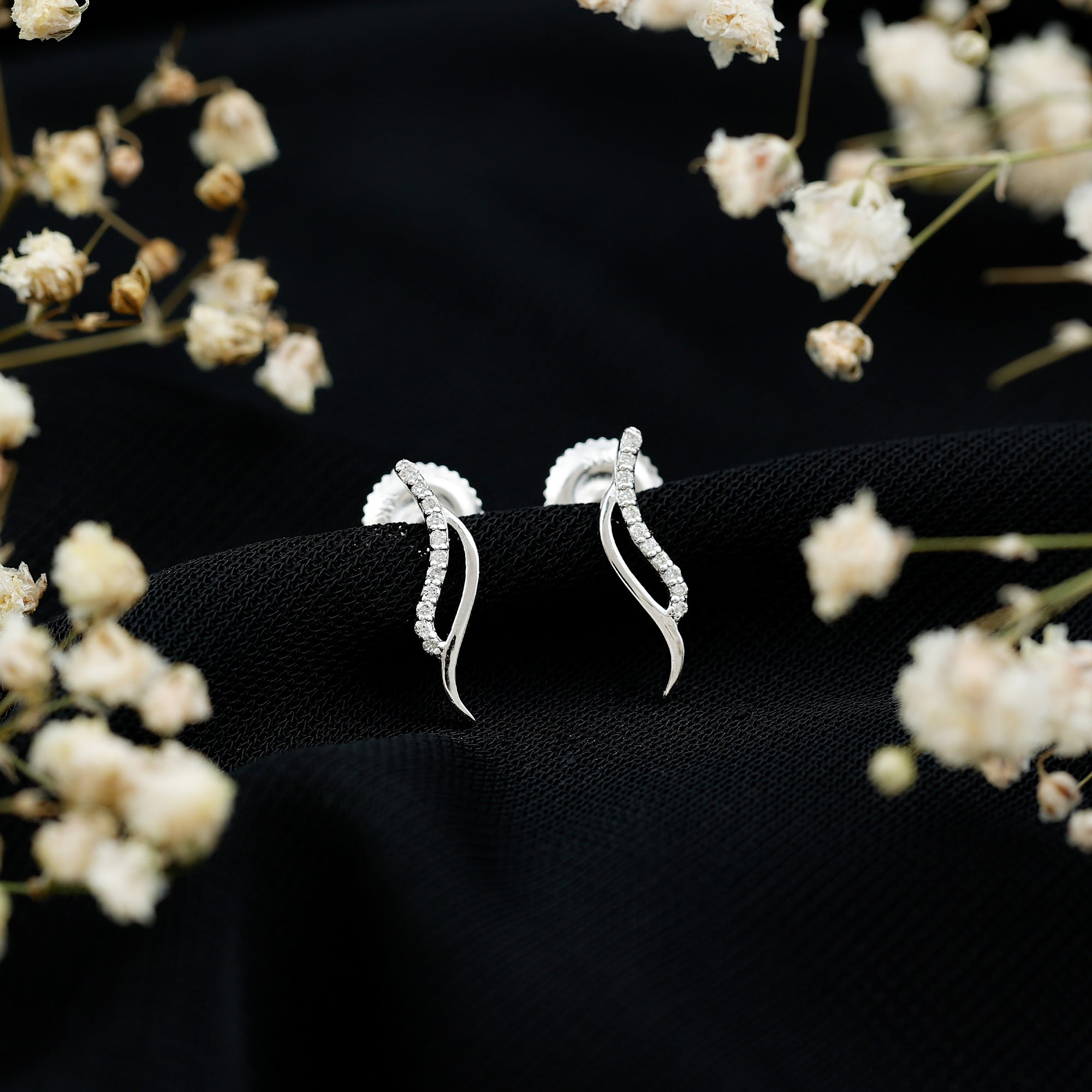 Prong Set Diamond Leaf Stud Earrings for Women Natural - ( HI-SI ) - Rosec Jewels