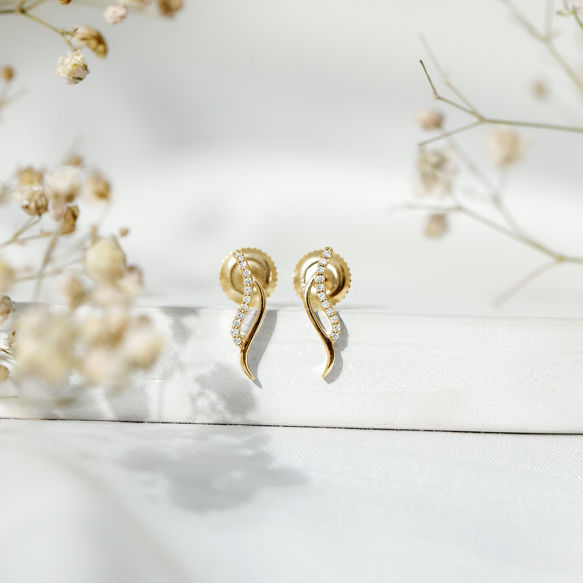 Prong Set Diamond Leaf Stud Earrings for Women Natural - ( HI-SI ) - Rosec Jewels