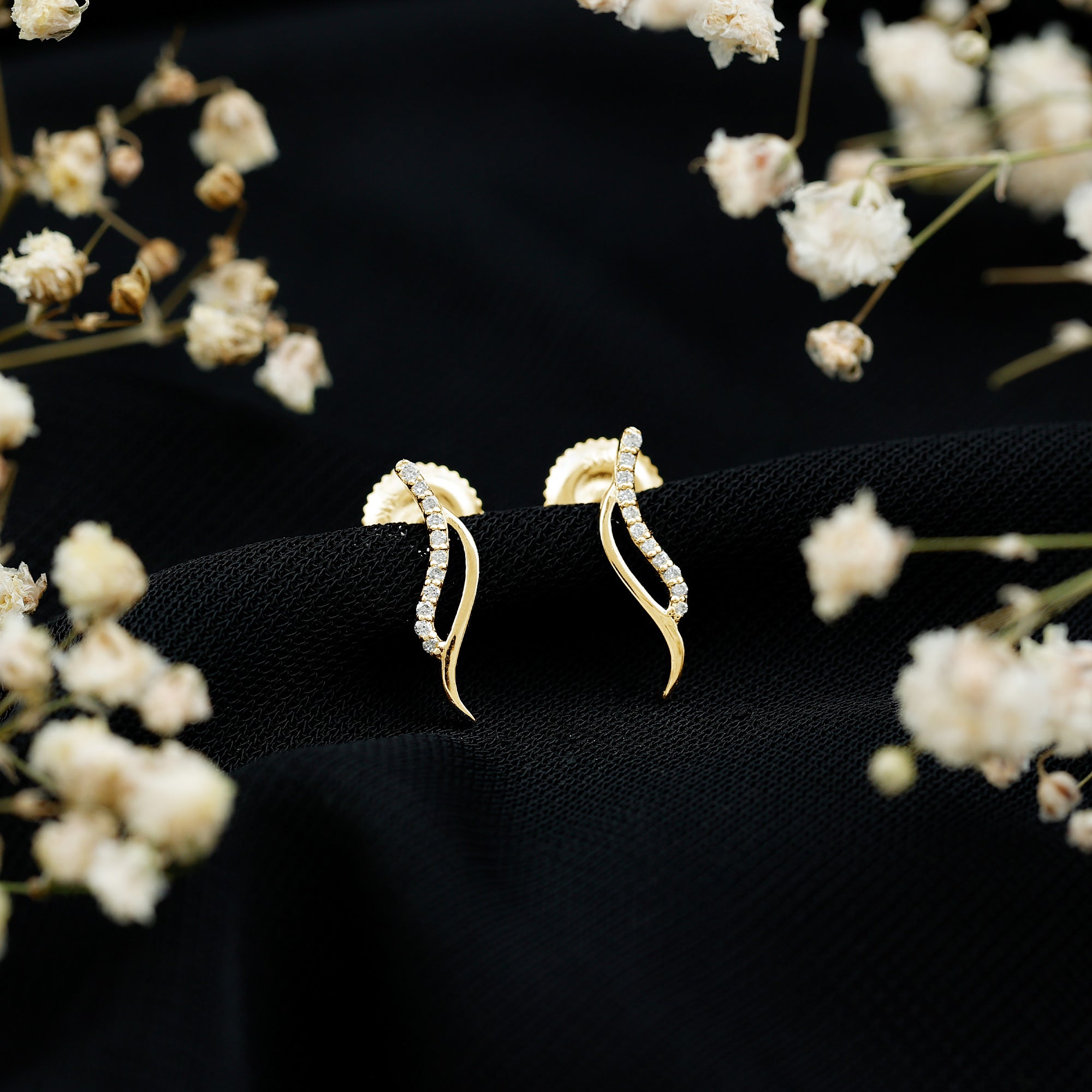 Prong Set Diamond Leaf Stud Earrings for Women Natural - ( HI-SI ) - Rosec Jewels