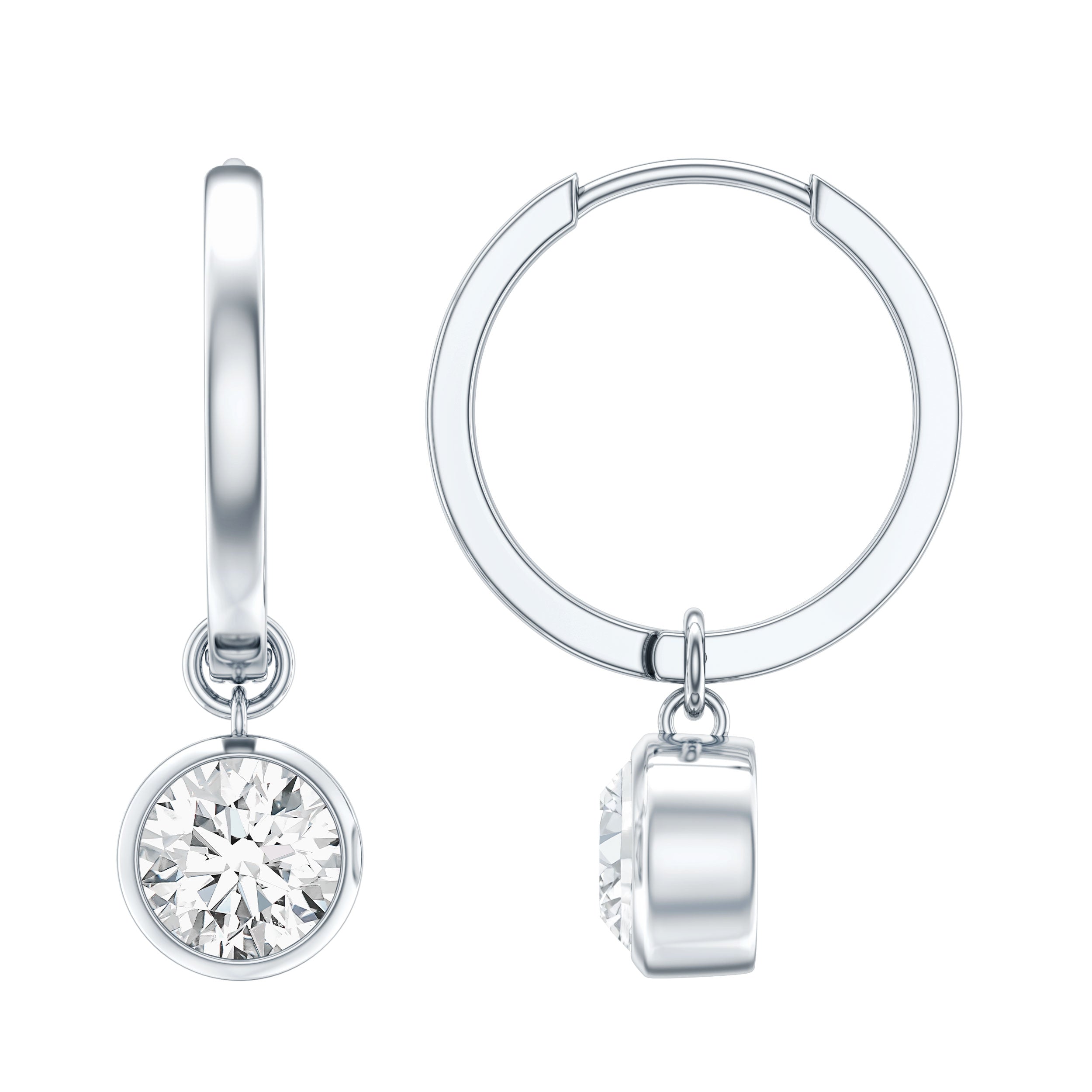 Bezel Set Moissanite and Hinged Hoop Earrings D-VS1 - Rosec Jewels