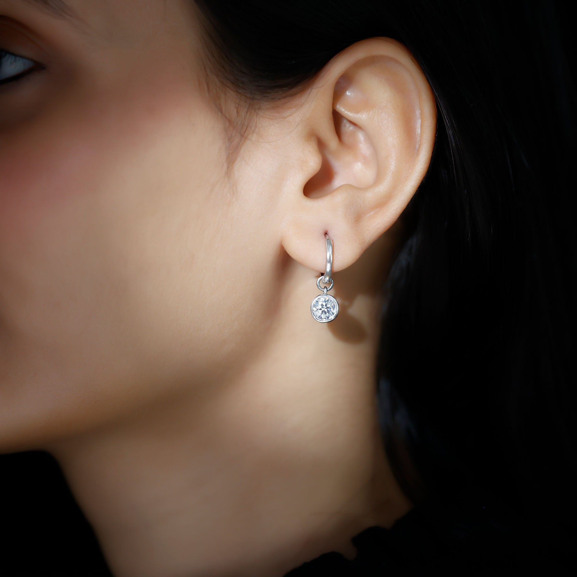 Bezel Set Moissanite and Hinged Hoop Earrings D-VS1 - Rosec Jewels