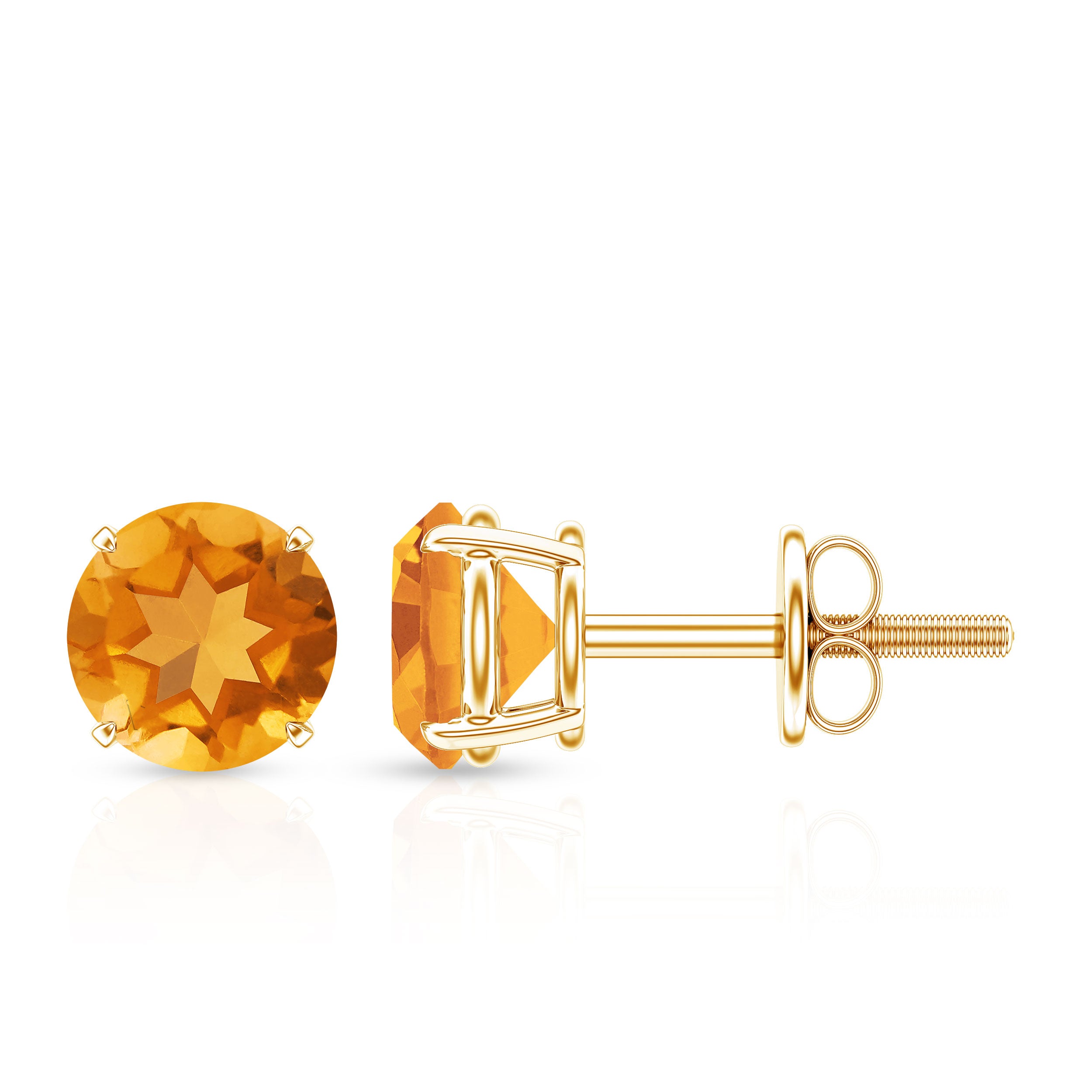 1 CT Round Cut Citrine Solitaire Stud Earrings with Certificate AAA - Rosec Jewels