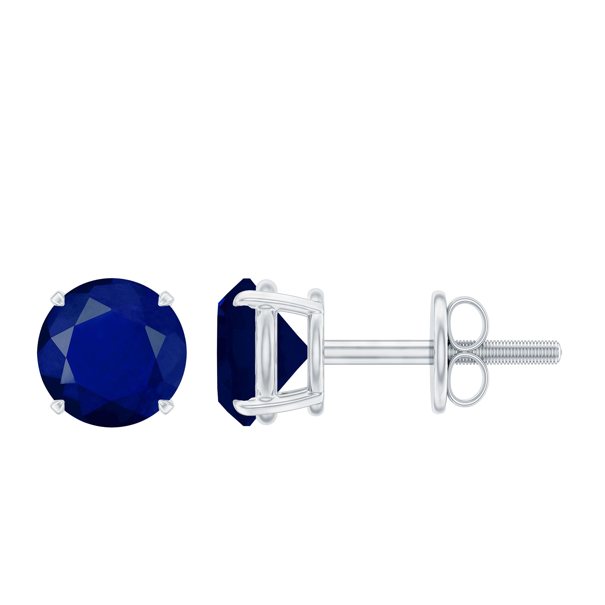 5MM Round Blue Sapphire Solitaire Stud Earrings in Claw Setting