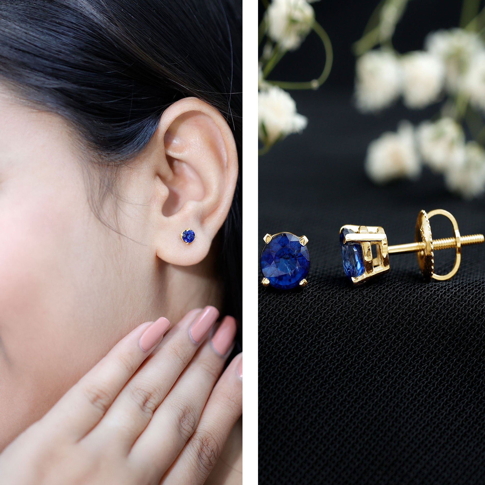 5MM Round Blue Sapphire Solitaire Stud Earrings in Claw Setting AAA - Rosec Jewels