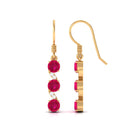 Minimal Ruby Dangle Drop Earrings with Diamond Ruby - ( AAA ) - Quality - Rosec Jewels