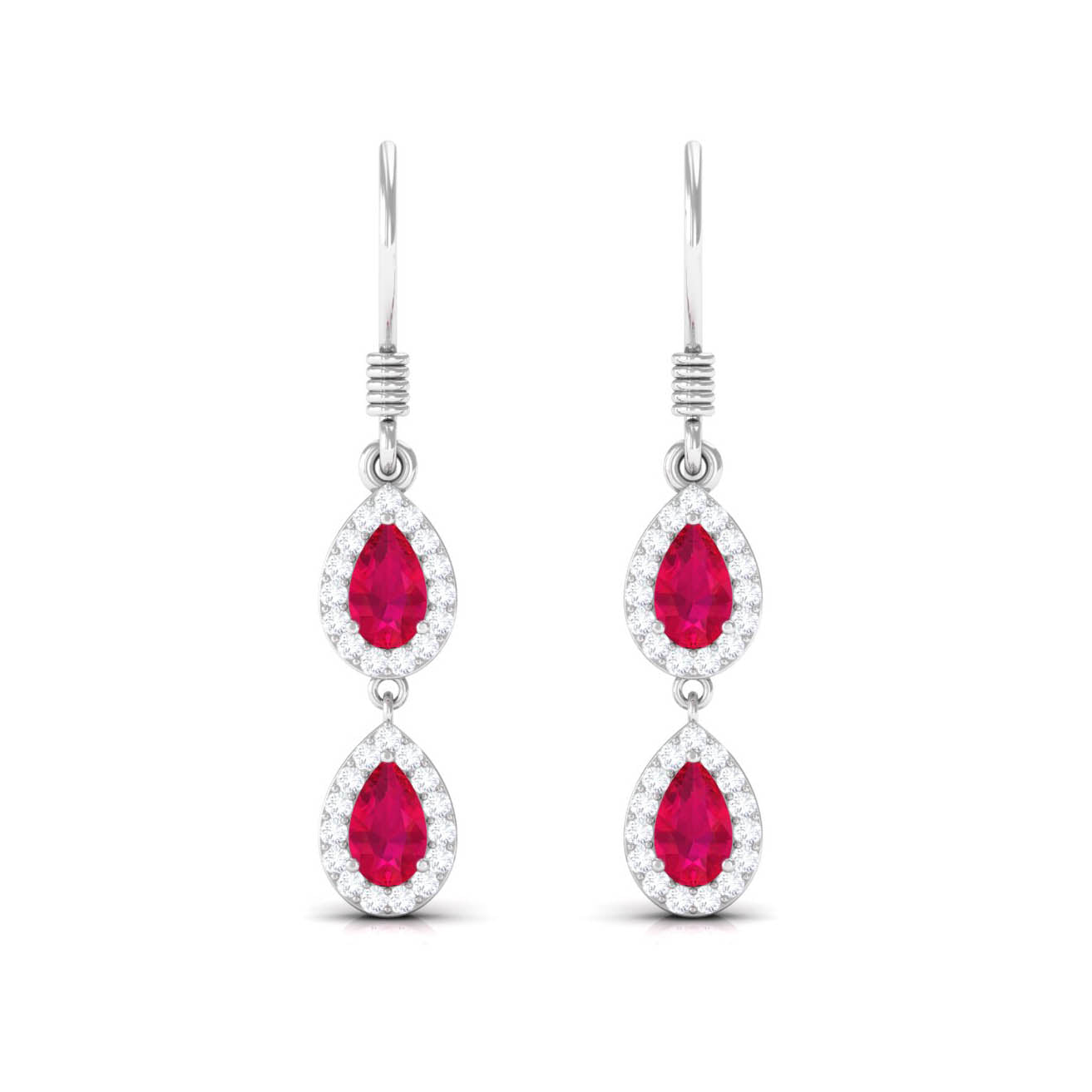 Ruby and Diamond Dangle Earrings with Fish Hook Ruby - ( AAA ) - Quality - Rosec Jewels