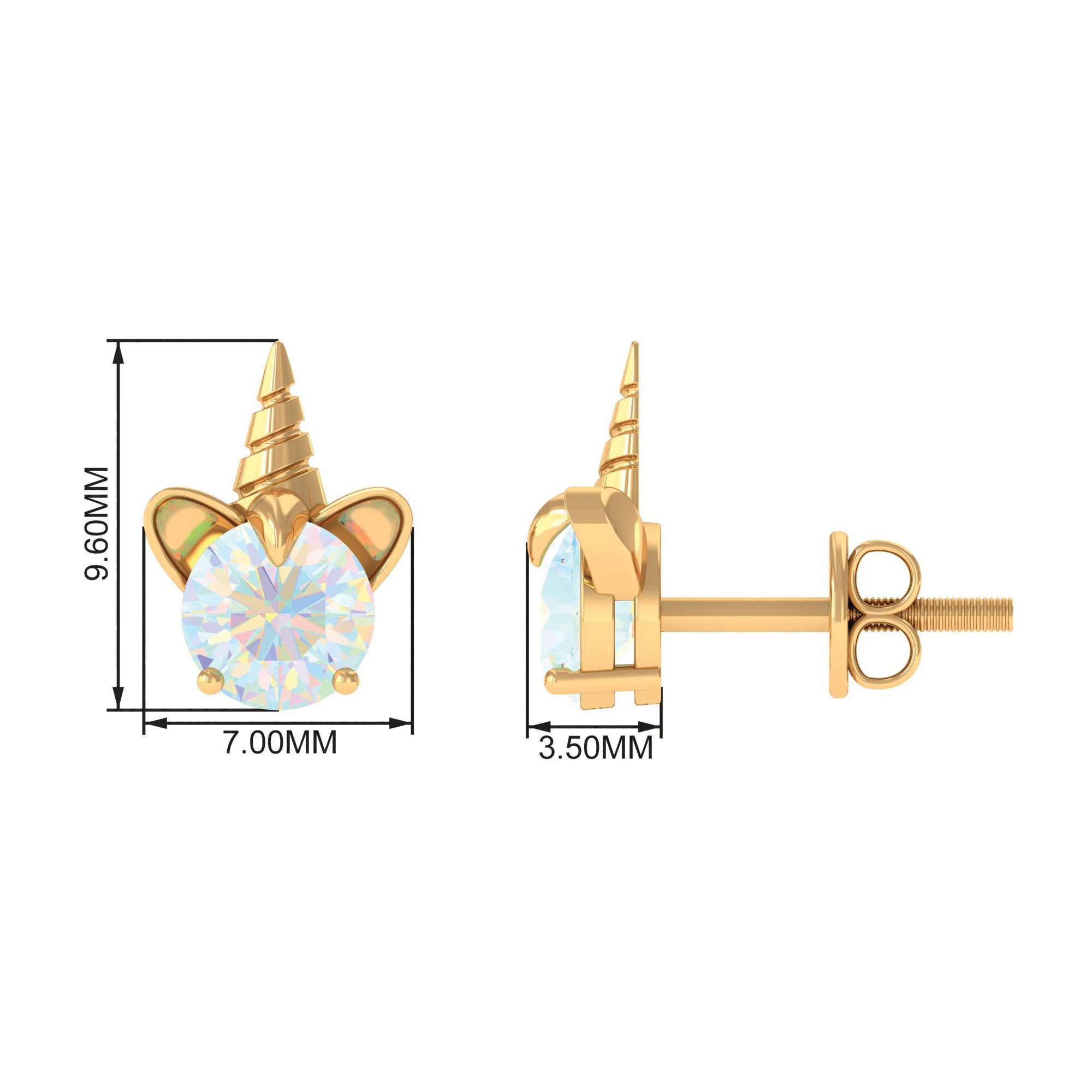 1 Carat Ethiopian Opal Unicorn Stud Earrings for Women AAA - Rosec Jewels