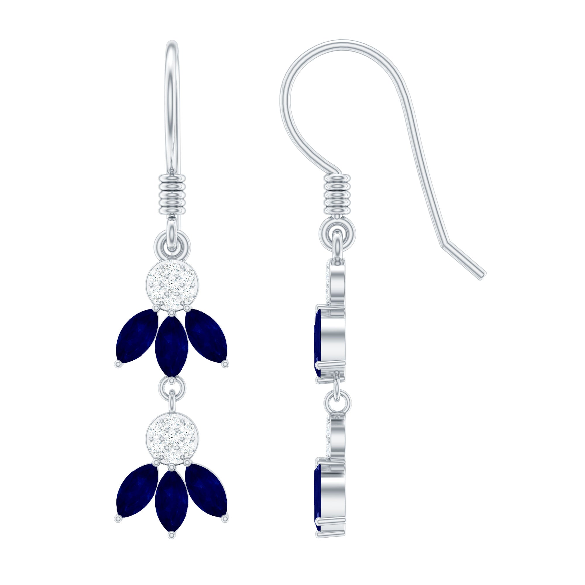 1.75 CT Blue Sapphire and Diamond Dangle Earrings