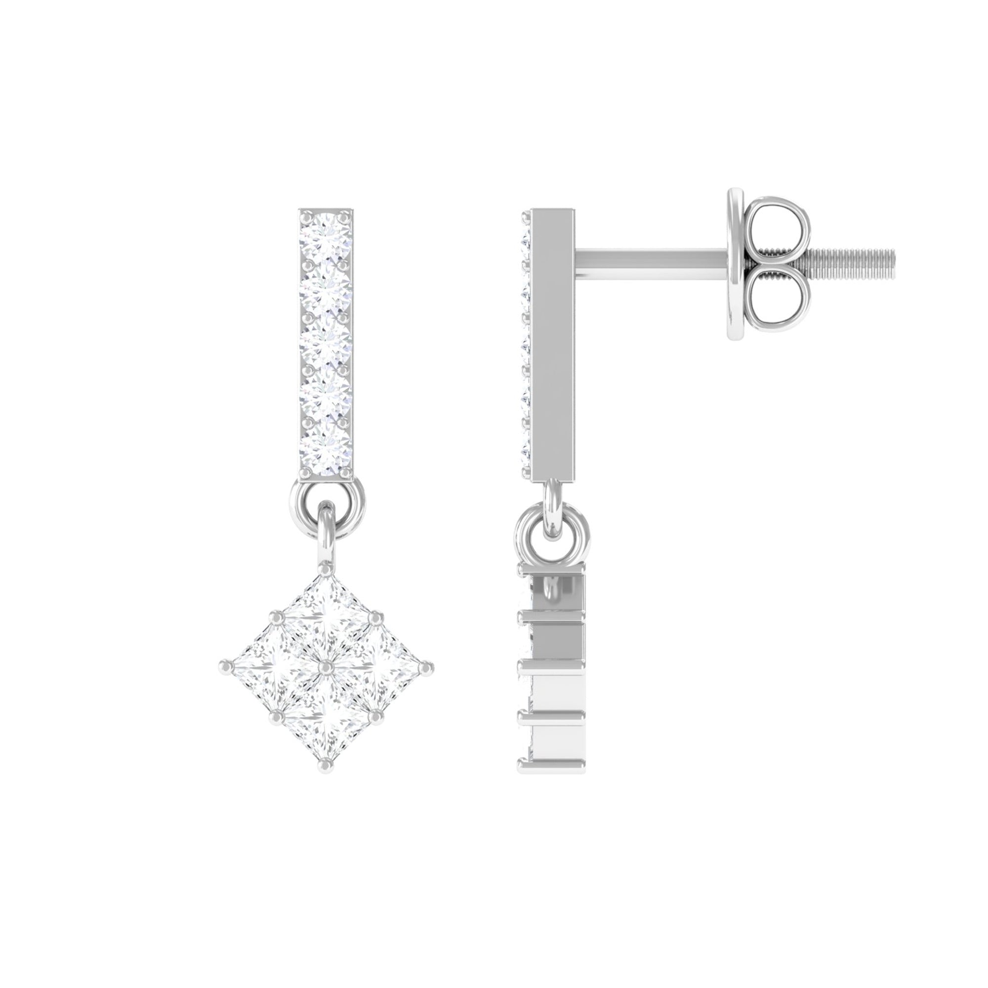 Princess and Round Cut Diamond Contemporary Dangle Earrings Diamond - ( HI-SI ) - Color and Clarity - Rosec Jewels