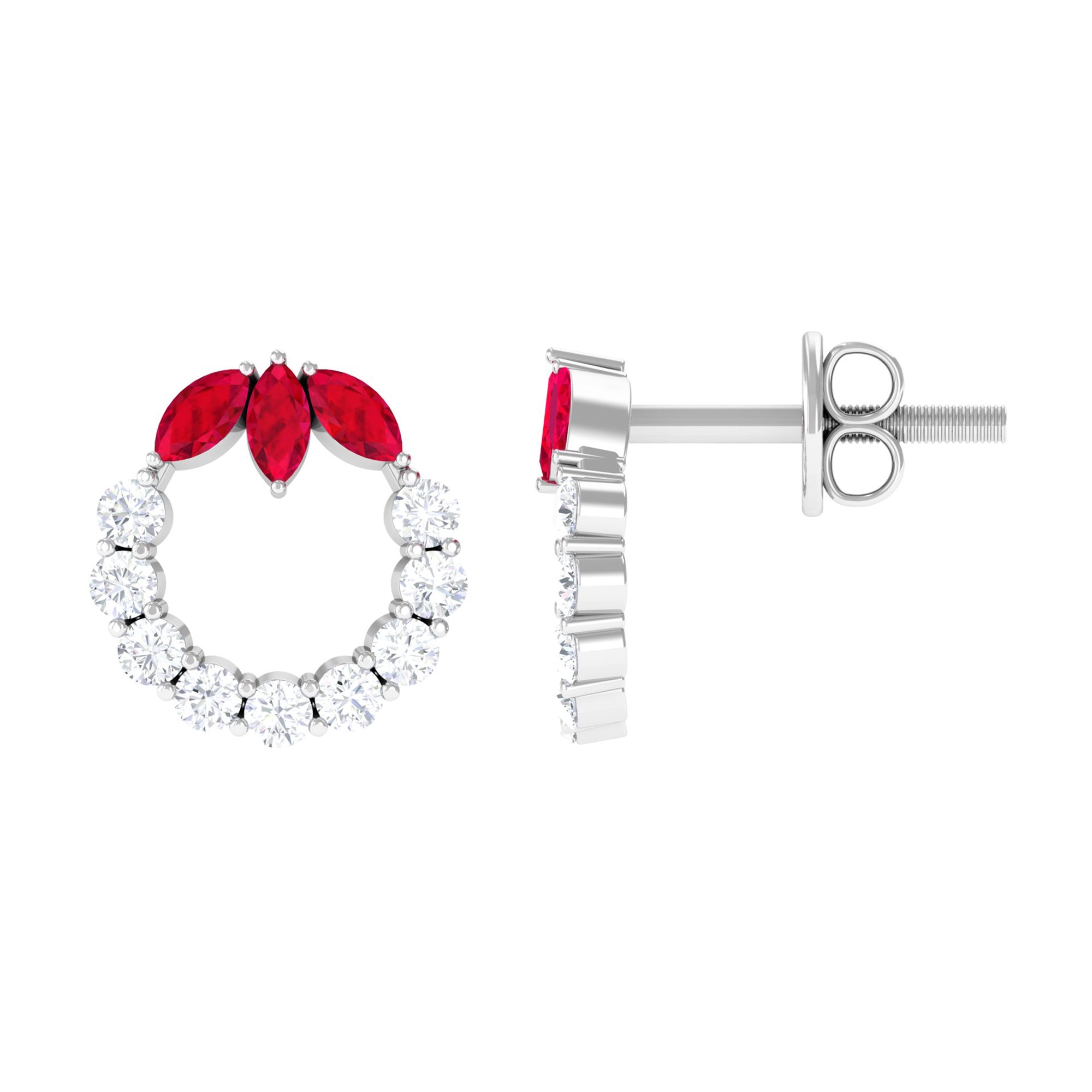 Marquise Cut Created Ruby and Moissanite Eternity Stud Earrings in Silver Lab Created Ruby - ( AAAA ) - Quality 92.5 Sterling Silver - Rosec Jewels