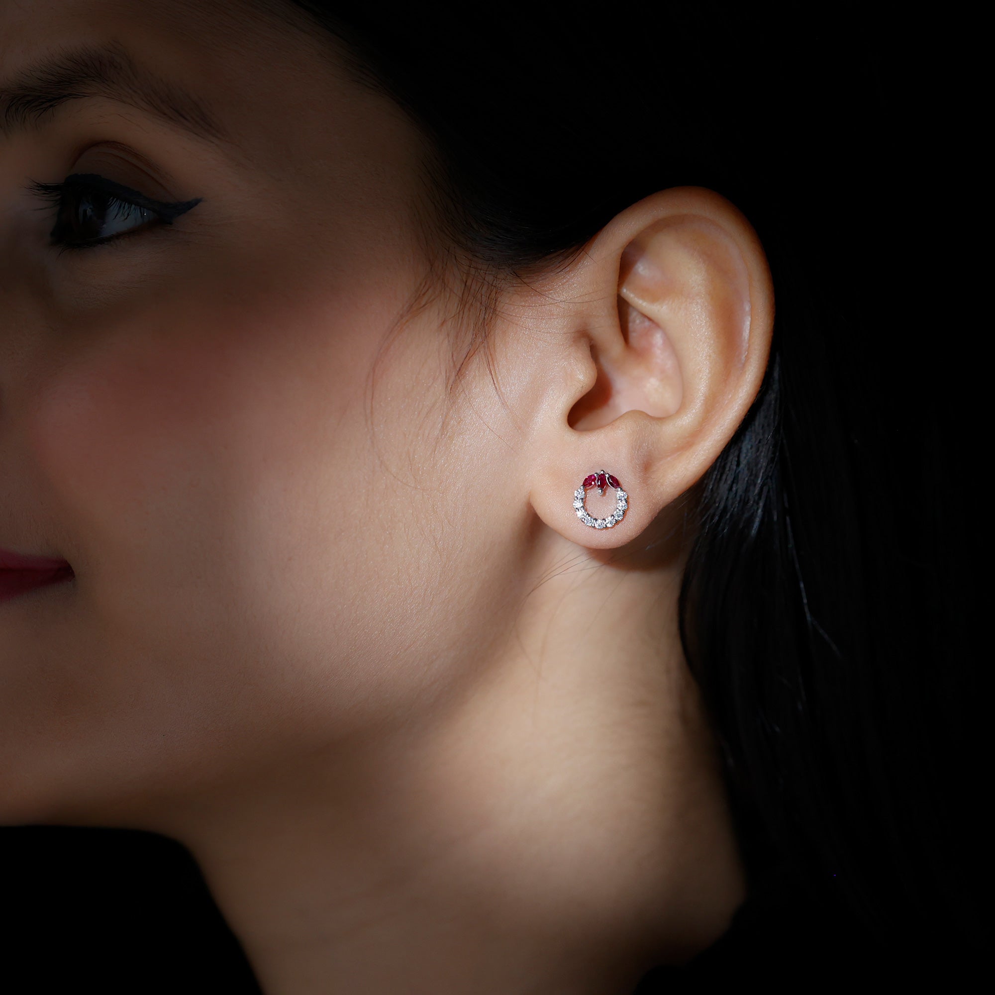Marquise Cut Lab Created Ruby and Moissanite Eternity Stud Earrings AAAA - Rosec Jewels