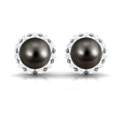 Natural Tahitian Pearl and Diamond Halo Stud Earrings Tahitian pearl - ( AAA ) - Quality - Rosec Jewels