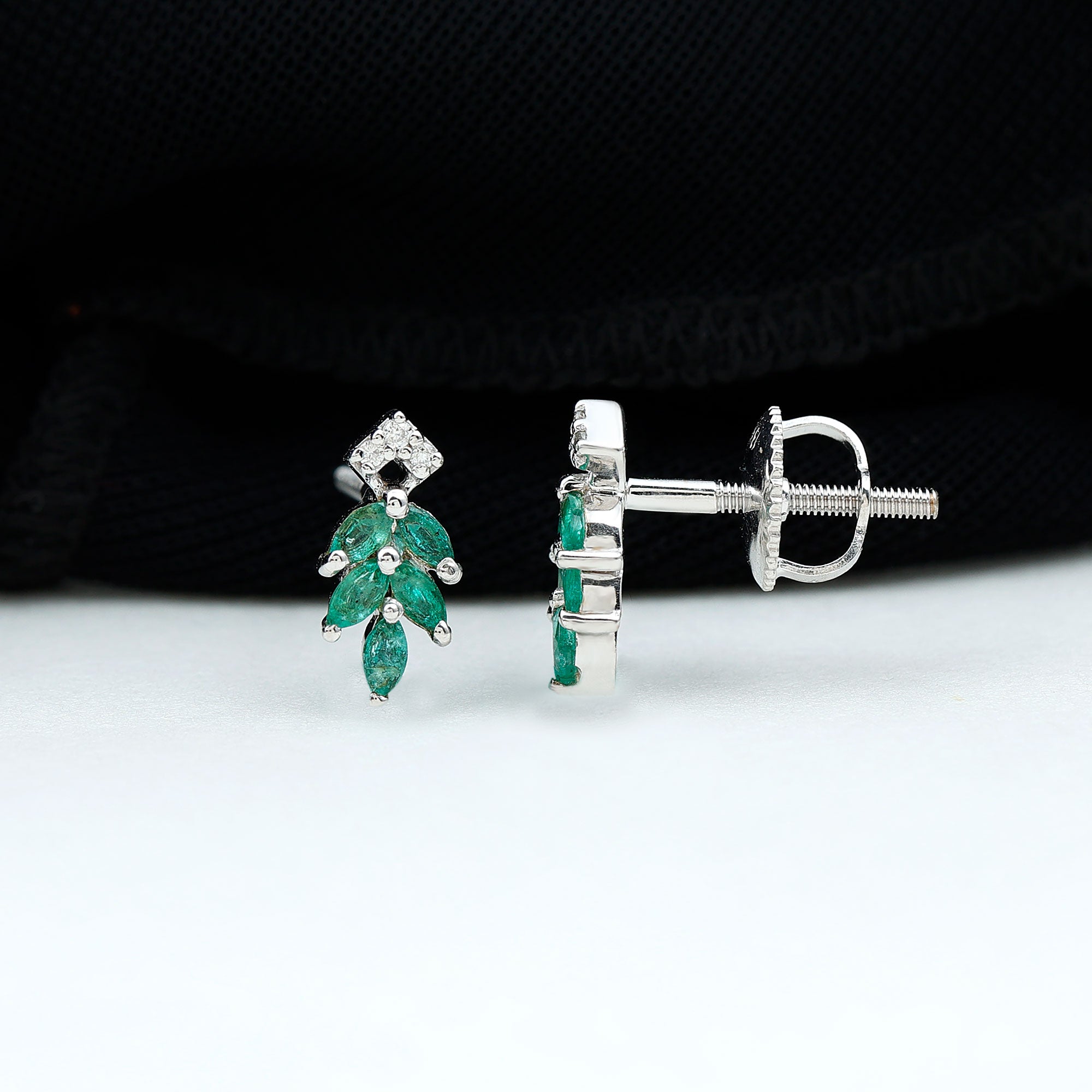 Real Emerald Leaf Stud Earrings with Moissanite AAA - Rosec Jewels