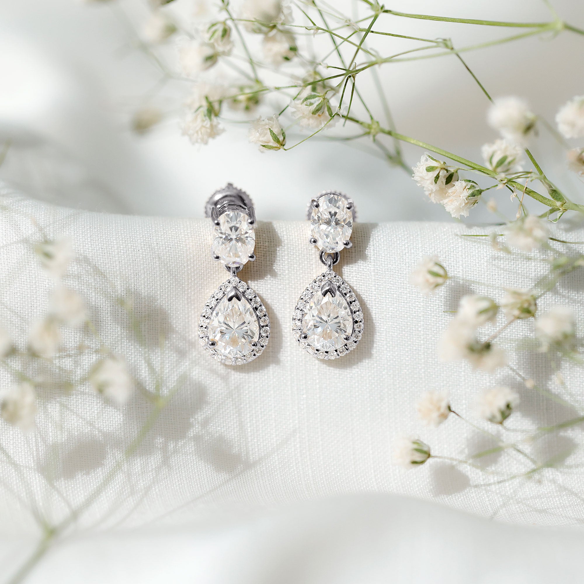 Certified Moissanite Teardrop Bridal Earrings D-VS1 - Rosec Jewels