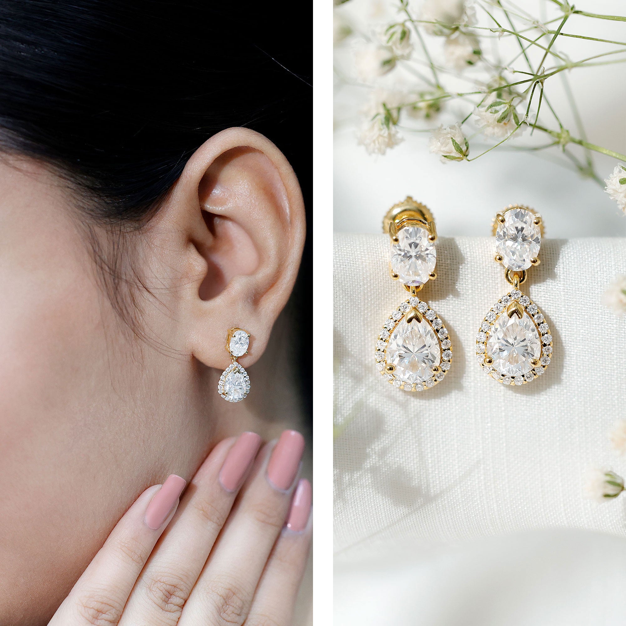 Certified Moissanite Teardrop Bridal Earrings D-VS1 - Rosec Jewels