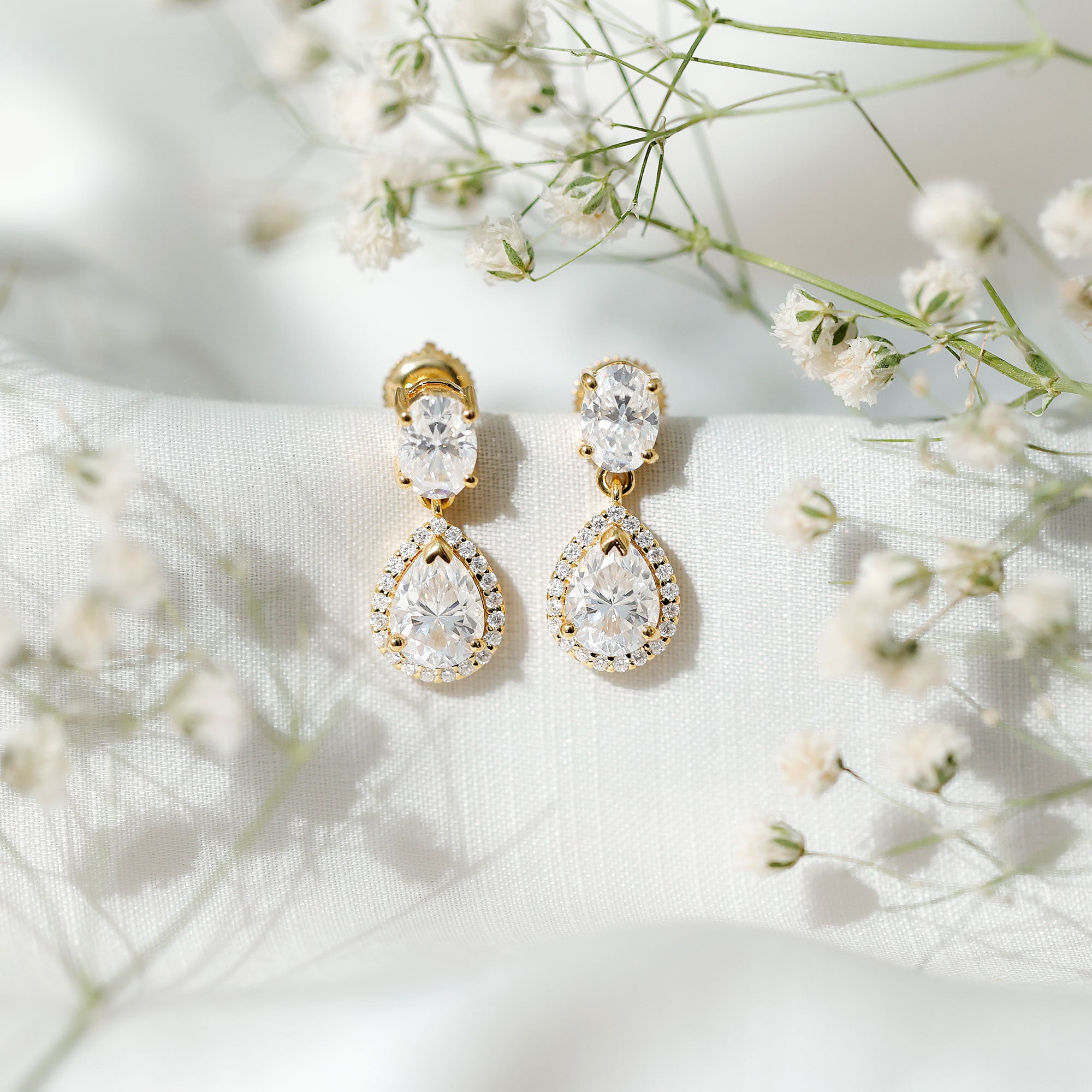 Certified Moissanite Teardrop Bridal Earrings D-VS1 - Rosec Jewels