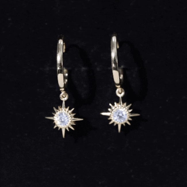 Bezel Set Round Moissanite Sunburst Hoop Drop Earrings D-VS1 - Rosec Jewels