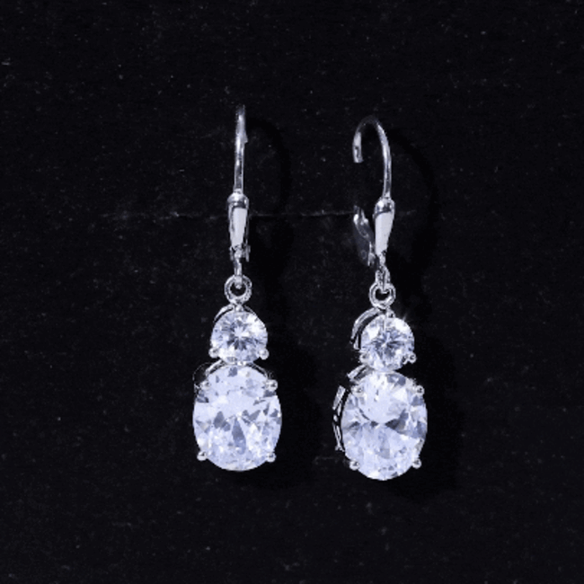 Certified Cubic Zirconia Hoop Drop Earrings with Lever Back AAAA 92.5 Sterling Silver - Rosec Jewels