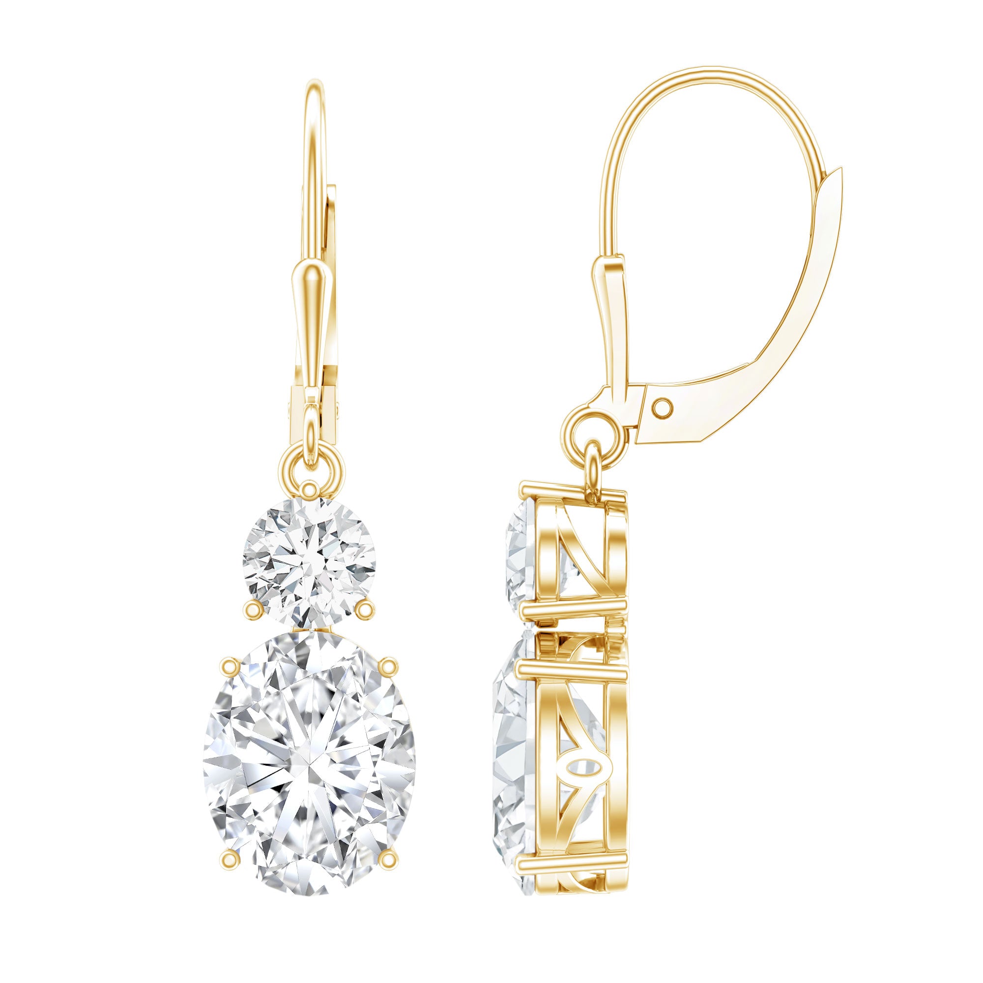 Minimal Zircon 2 Stone Drop Earrings with Lever Back AAAA - Rosec Jewels