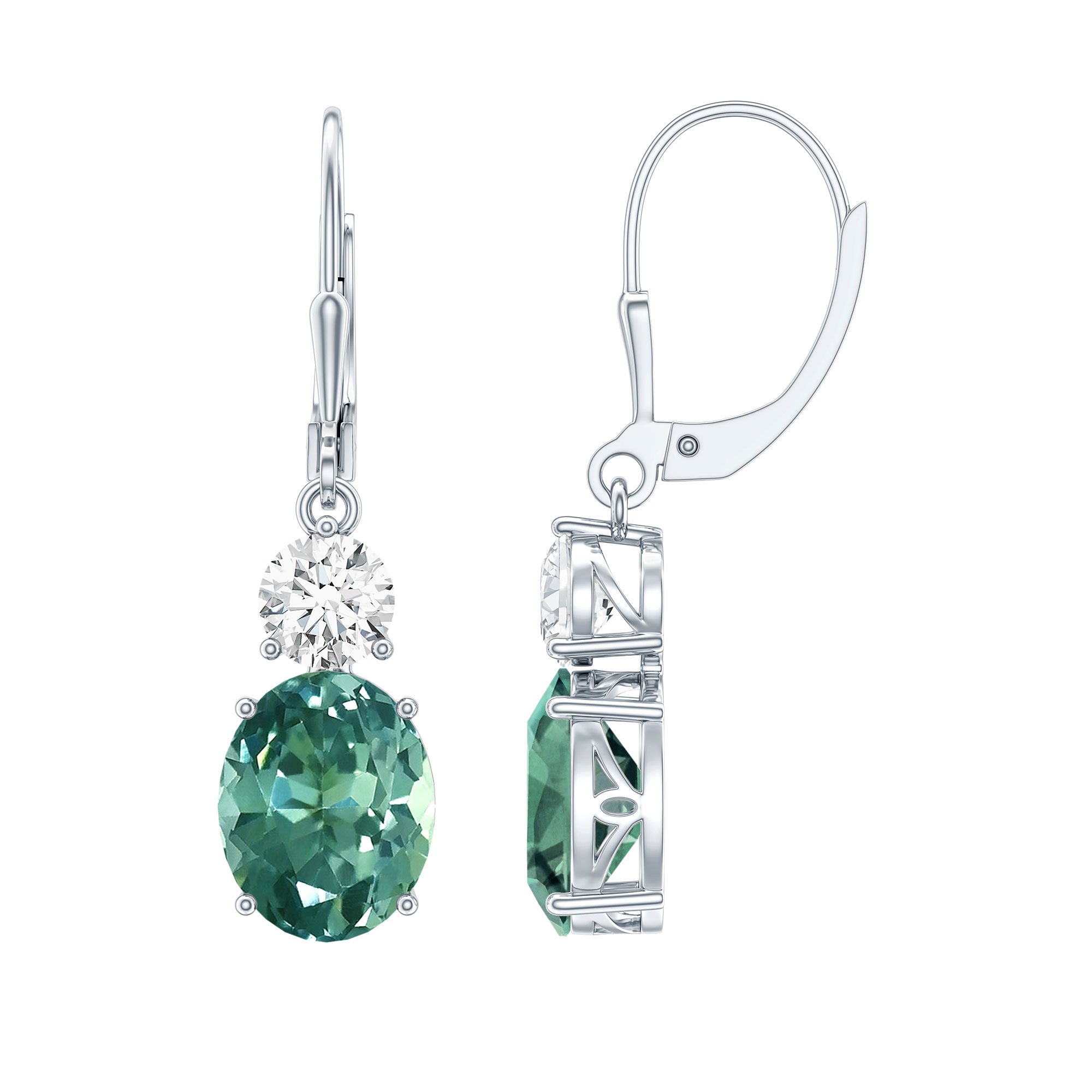 8 Carat Lab Grown Green Sapphire Drop Hoop Earrings with Certificate AAAA 92.5 Sterling Silver - Rosec Jewels